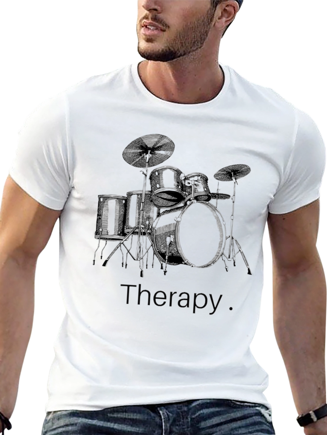 Black Drum Set Therapy T-Shirt - Music Lover Tee view 13