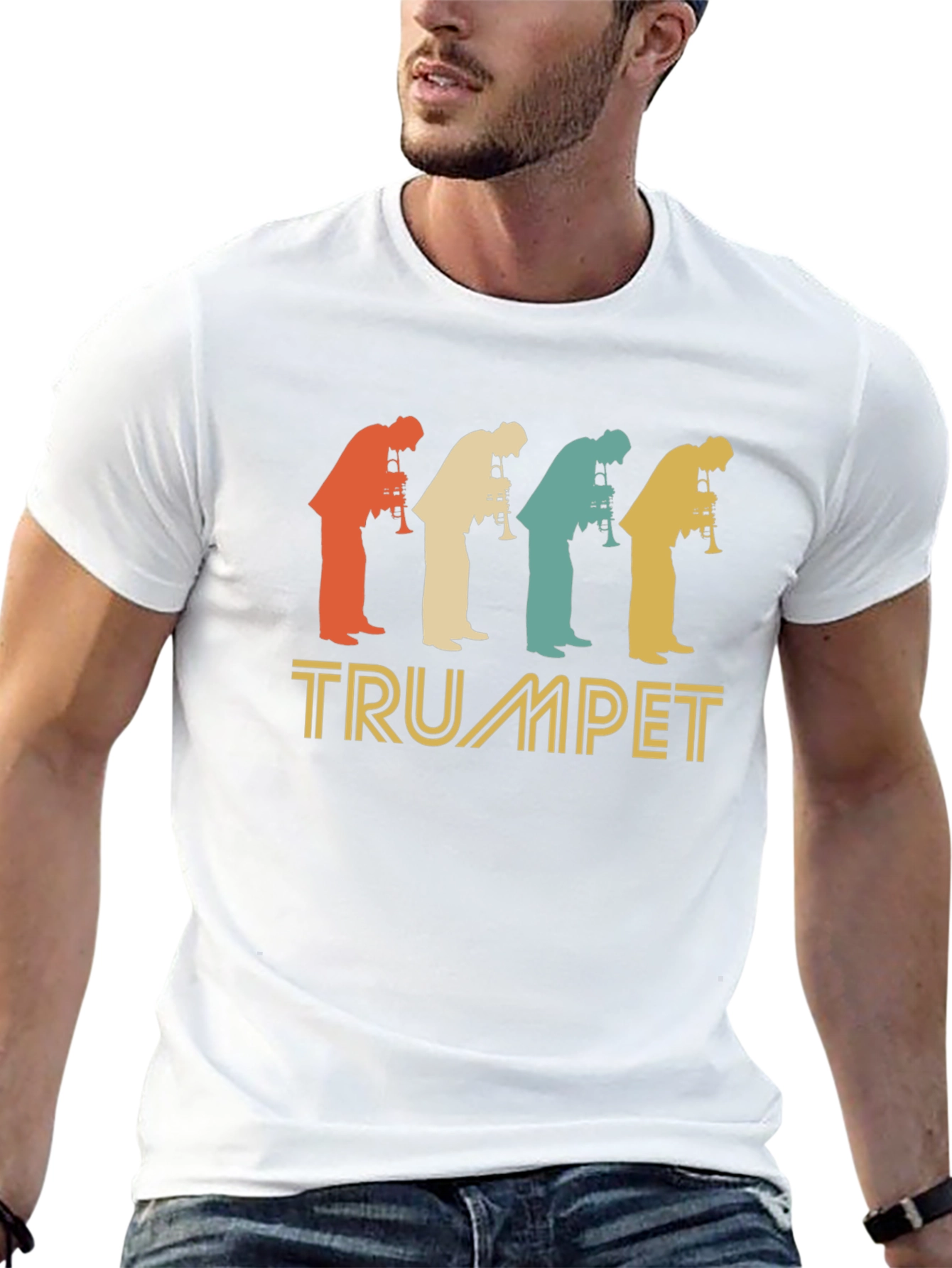 Black Vintage Trumpet Player Silhouette T-Shirt view 13