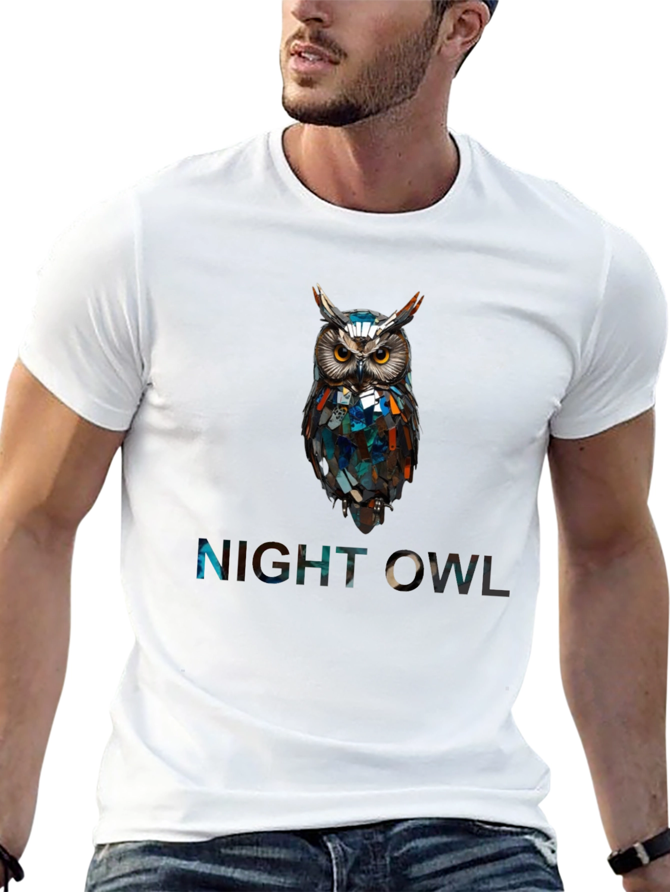 Black Night Owl Graphic Print T-Shirt view 13