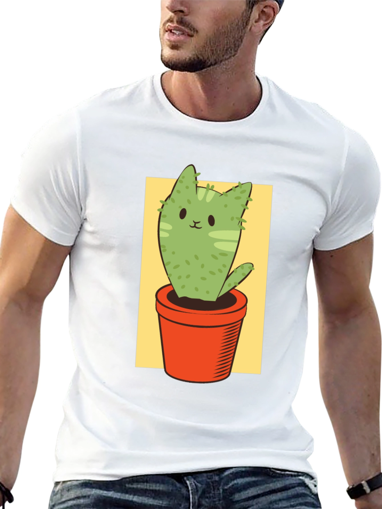 Black Cat Cactus Graphic Tee - Unisex Black T-Shirt view 13