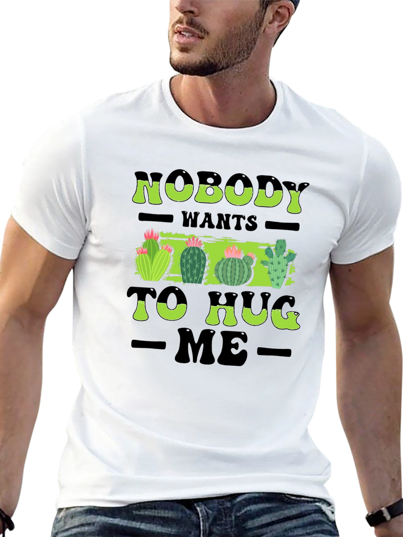 Black Nobody Wants to Hug Me Cactus T-Shirt view 13