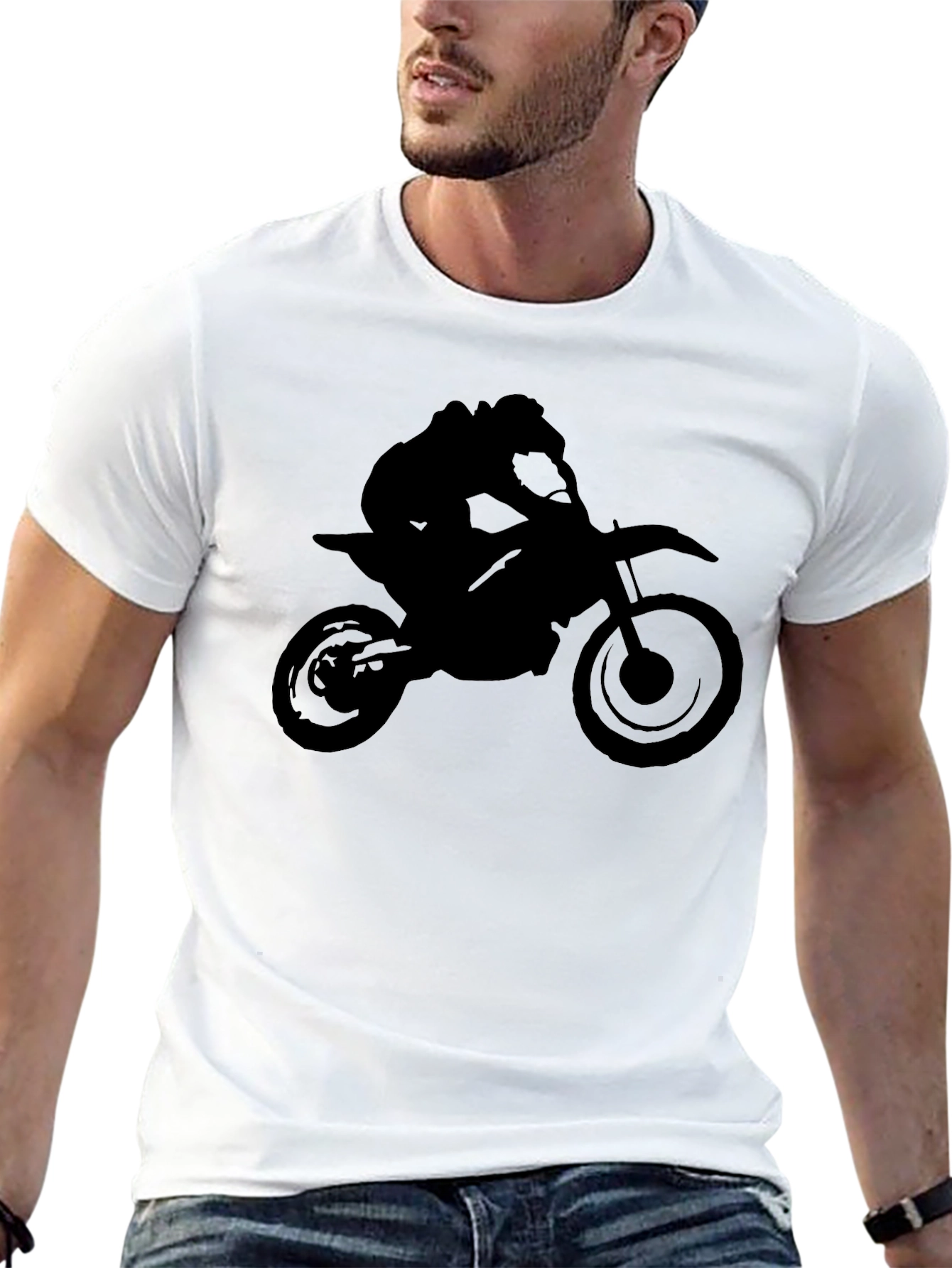 Black Motorcycle Rider Graphic Tee - Black Cotton Blend view 13