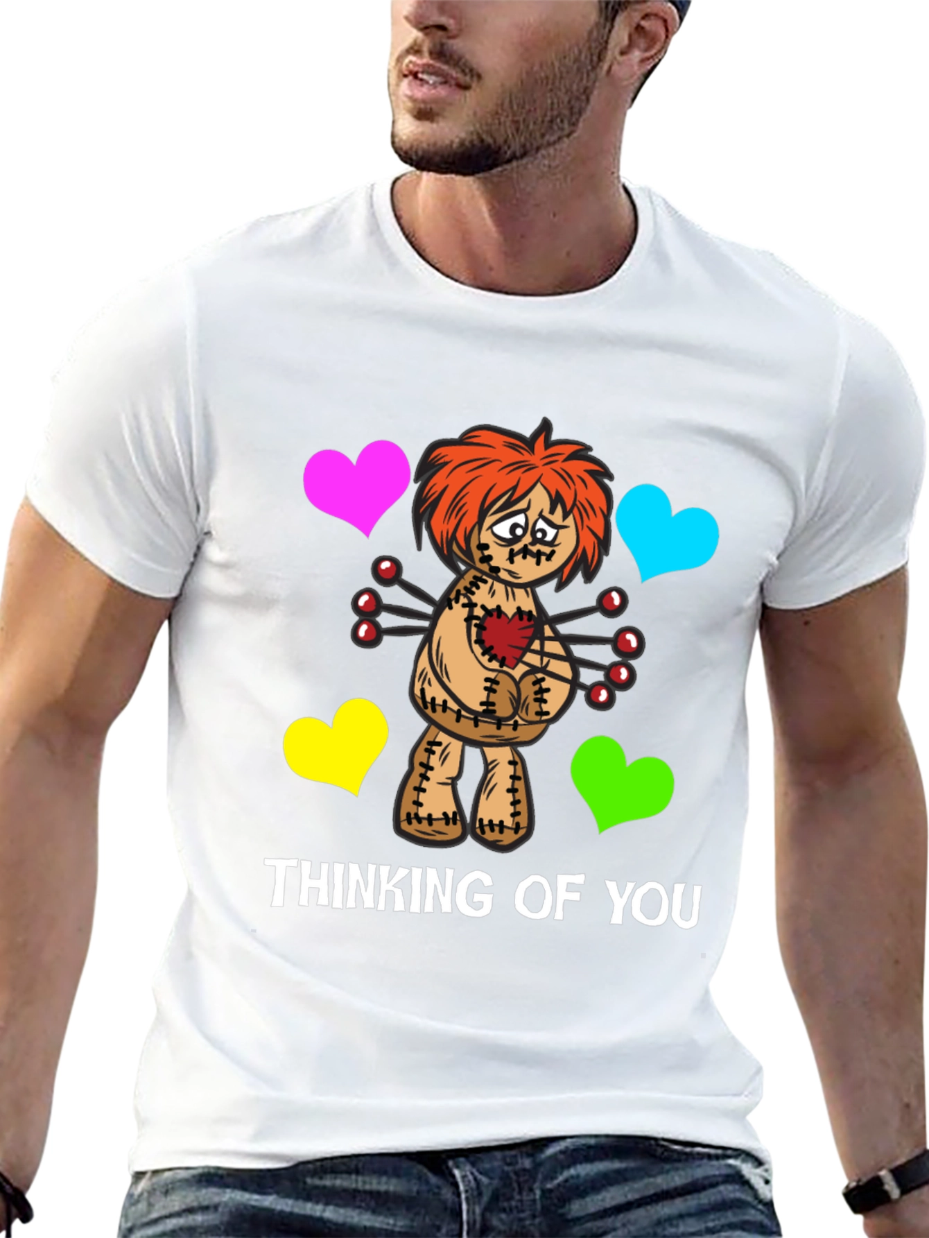 Black Thinking of You Voodoo Doll Graphic T-Shirt view 13
