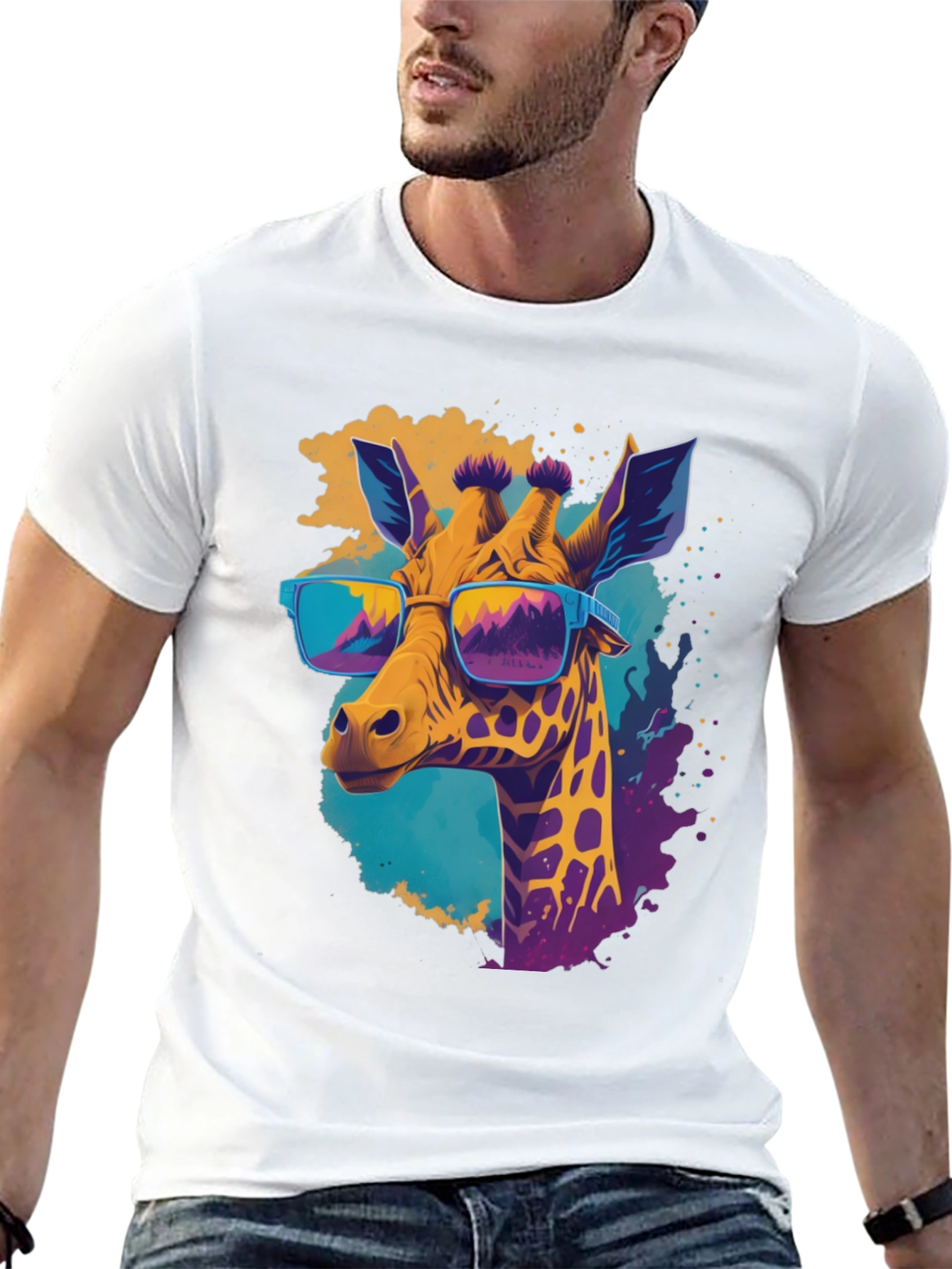 Black Cool Giraffe Graphic Tee - Stylish Men's Black T-Shirt view 13