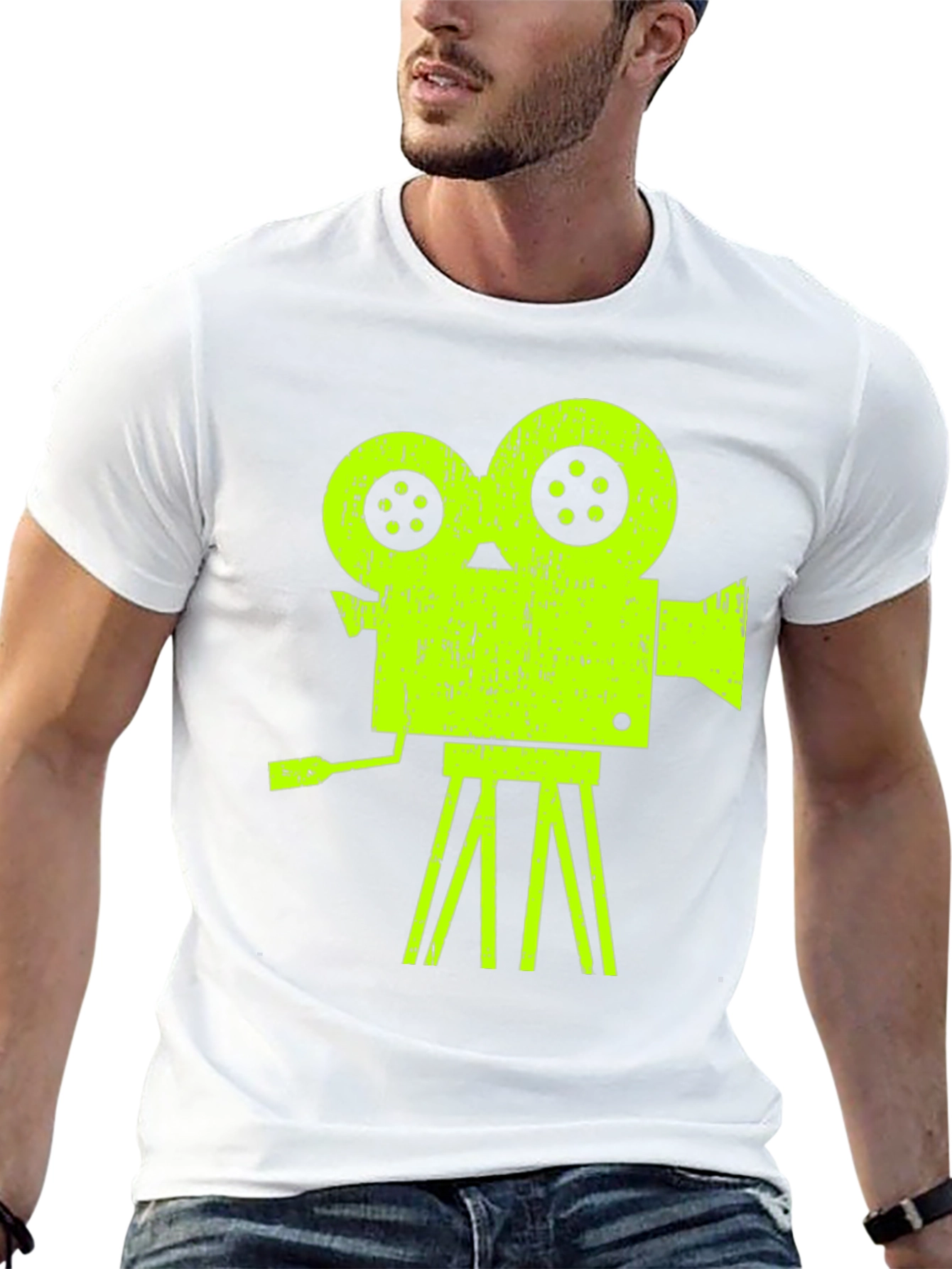 Black Retro Film Projector Graphic Tee - Classic Movie Lover Shirt view 13