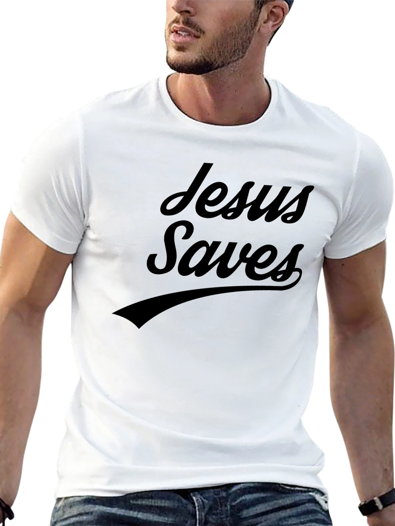 Black Jesus Saves Black Graphic T-Shirt view 13
