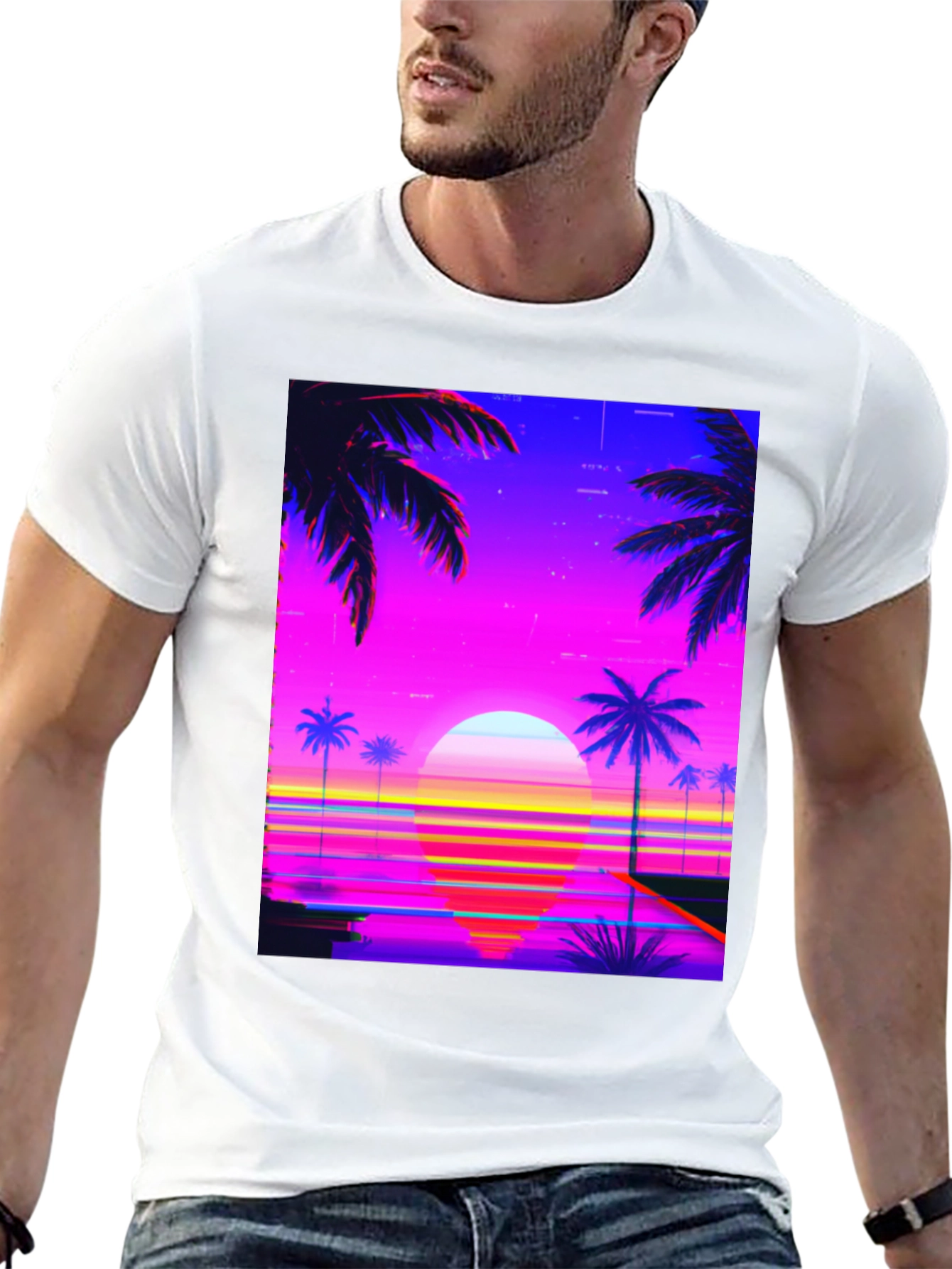 Black Vaporwave Sunset Graphic Tee view 13