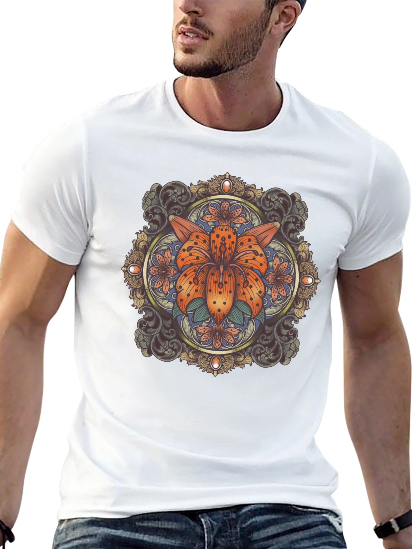 Black Floral Mandala Graphic Tee - Stylish Black T-Shirt view 13