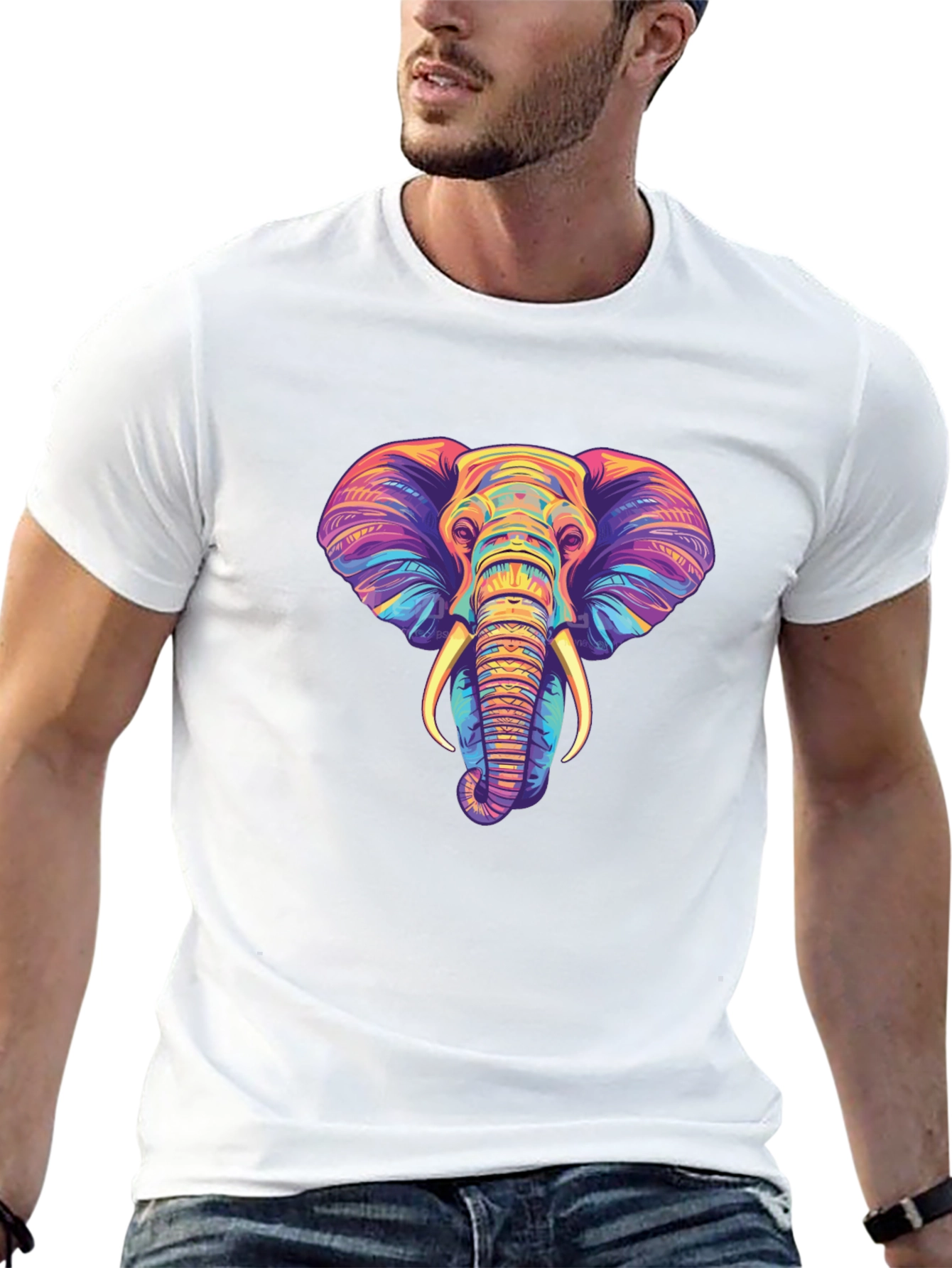 Black Vibrant Elephant Graphic Tee - Unisex Black T-Shirt view 13