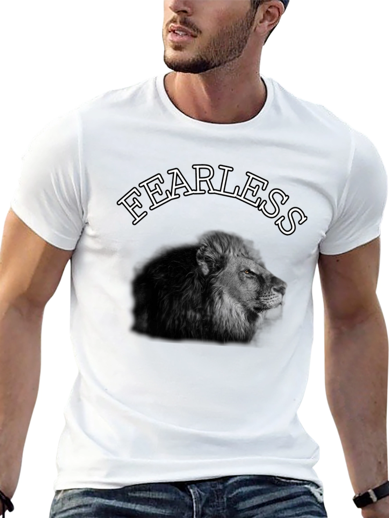 Black Fearless Lion Graphic Tee - Black Cotton T-Shirt view 13