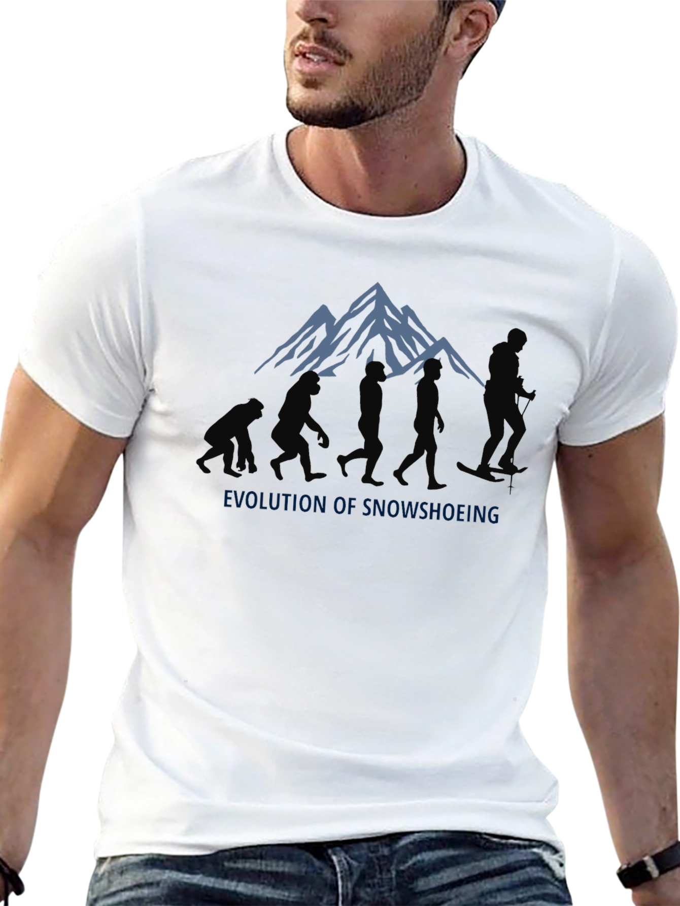 Black Evolution of Snowshoeing Black Graphic Tee view 13