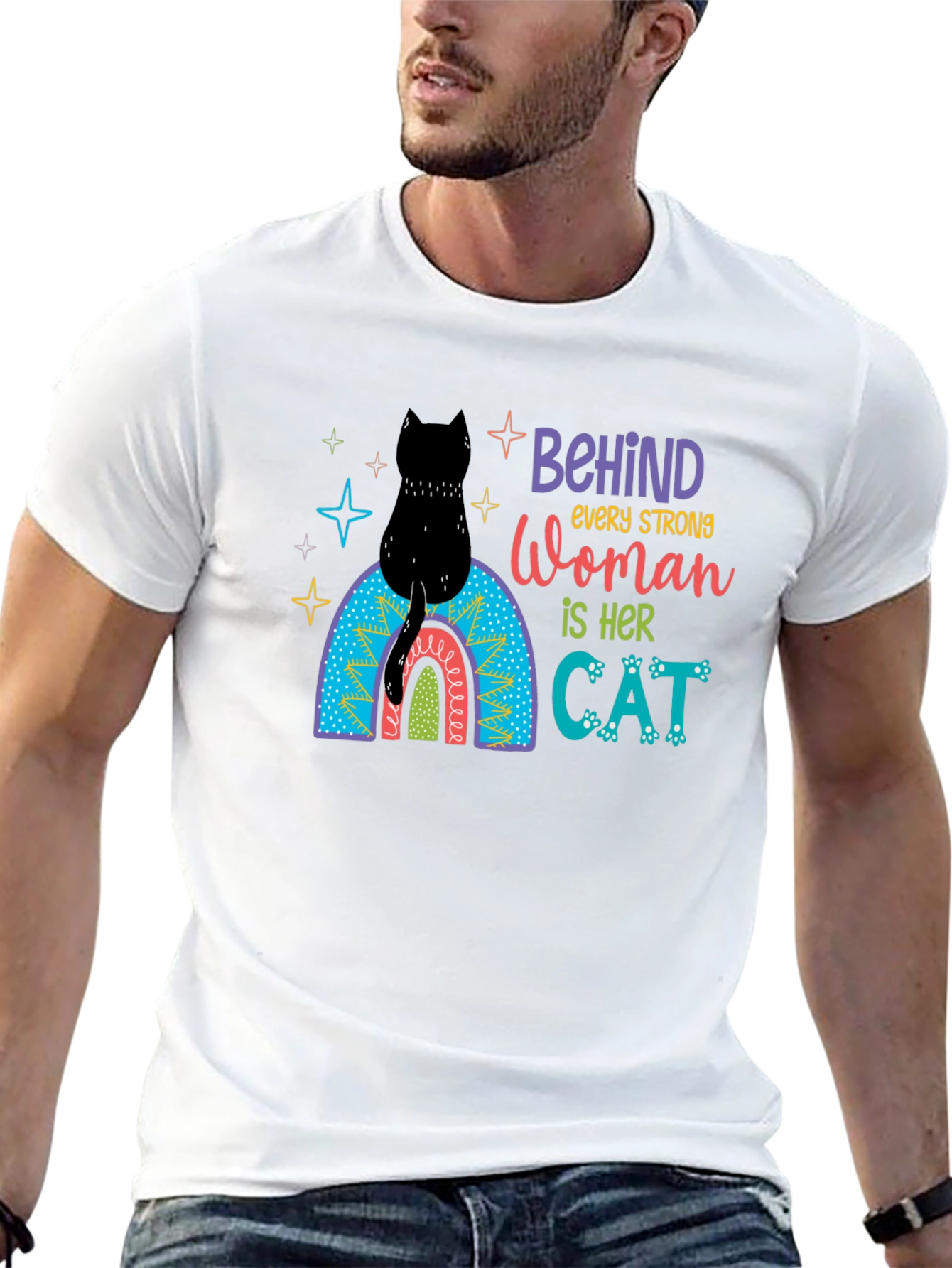 Black Behind Every Strong Woman Cat T-Shirt view 13