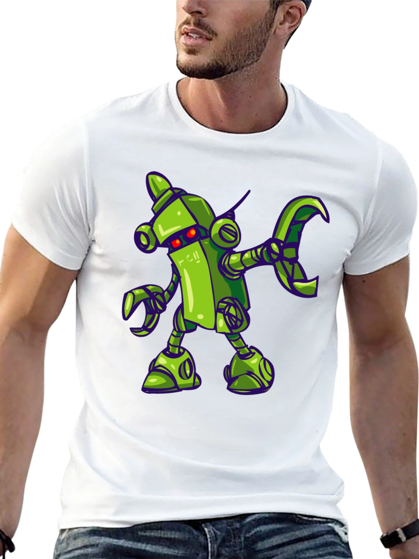 Black Cartoon Robot Graphic Tee - Black Cotton Shirt view 13