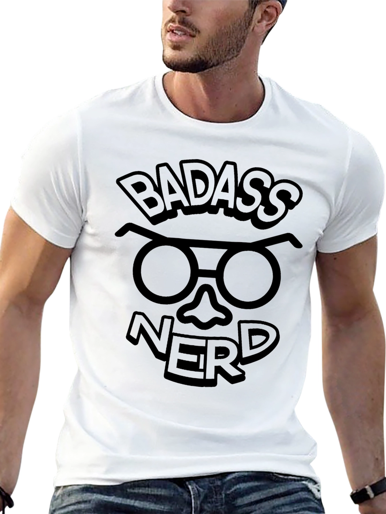 Black Badass Nerd Graphic Tee - Black Cotton T-Shirt view 13