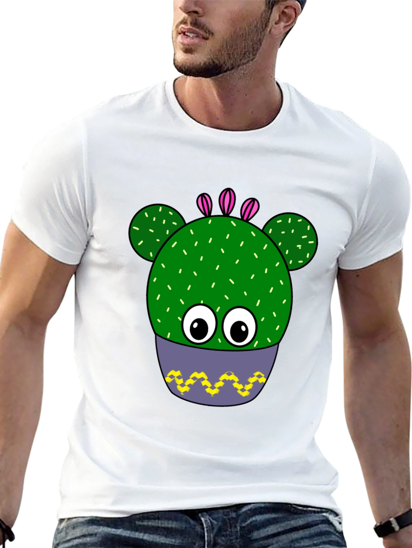 Black Funny Cactus Plant Graphic Print T-Shirt view 13