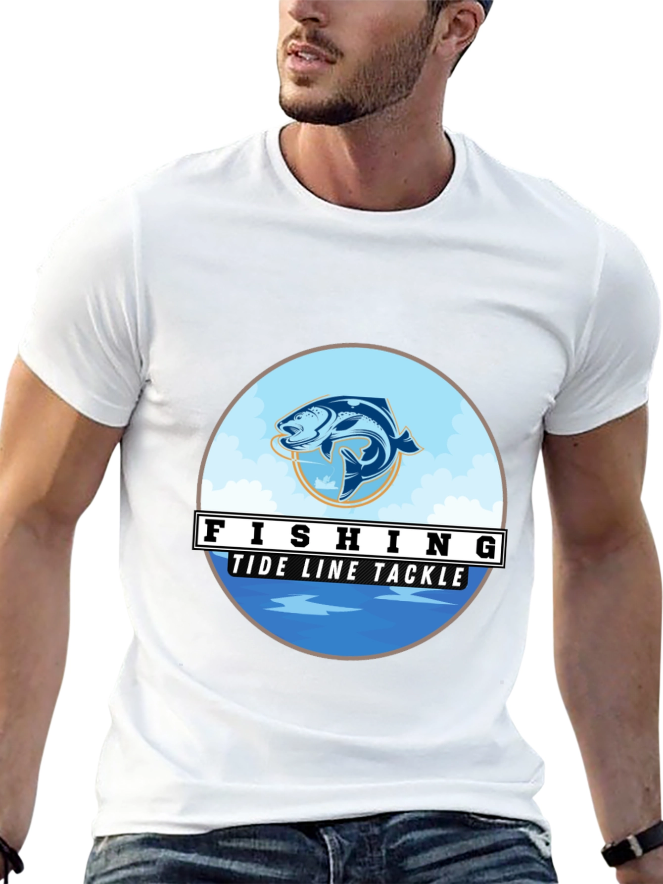 Black Fishing Tide Line Tackle Graphic T-Shirt view 13