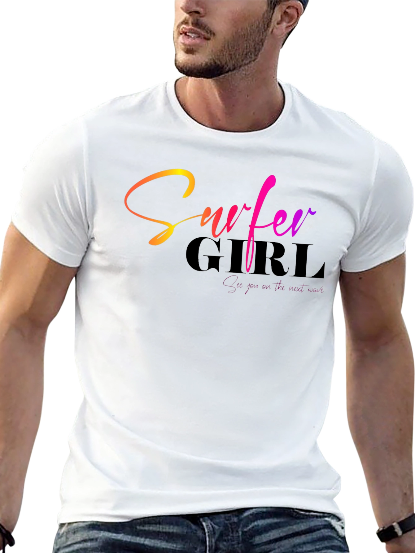Black Surfer Girl Gradient Text Black T-Shirt view 13