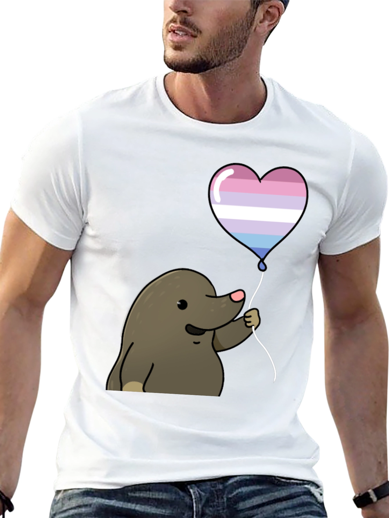 Black Mole with Transgender Pride Heart Balloon T-Shirt view 13