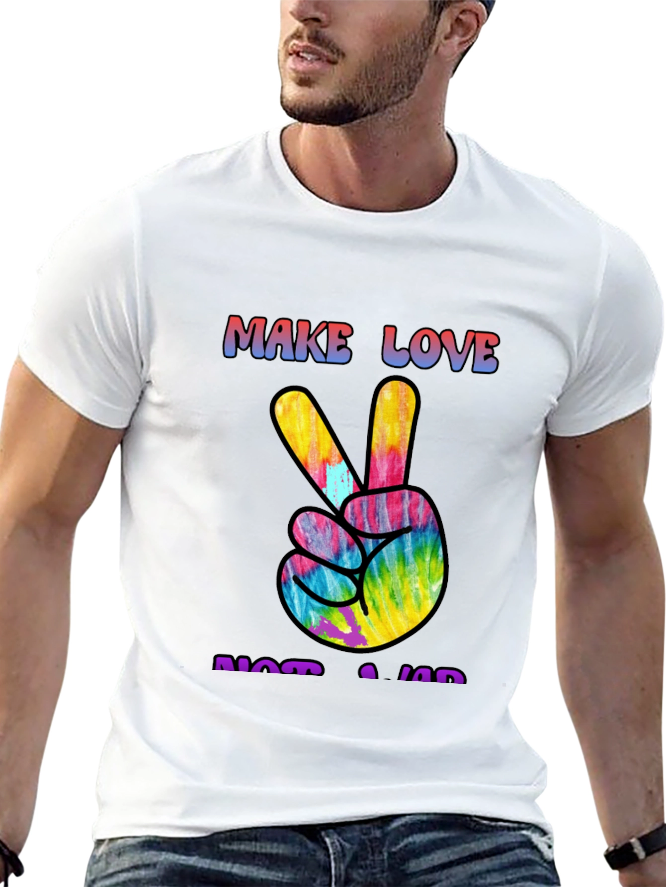 Black Make Love Not War Tie Dye Peace Sign Graphic Tee view 13