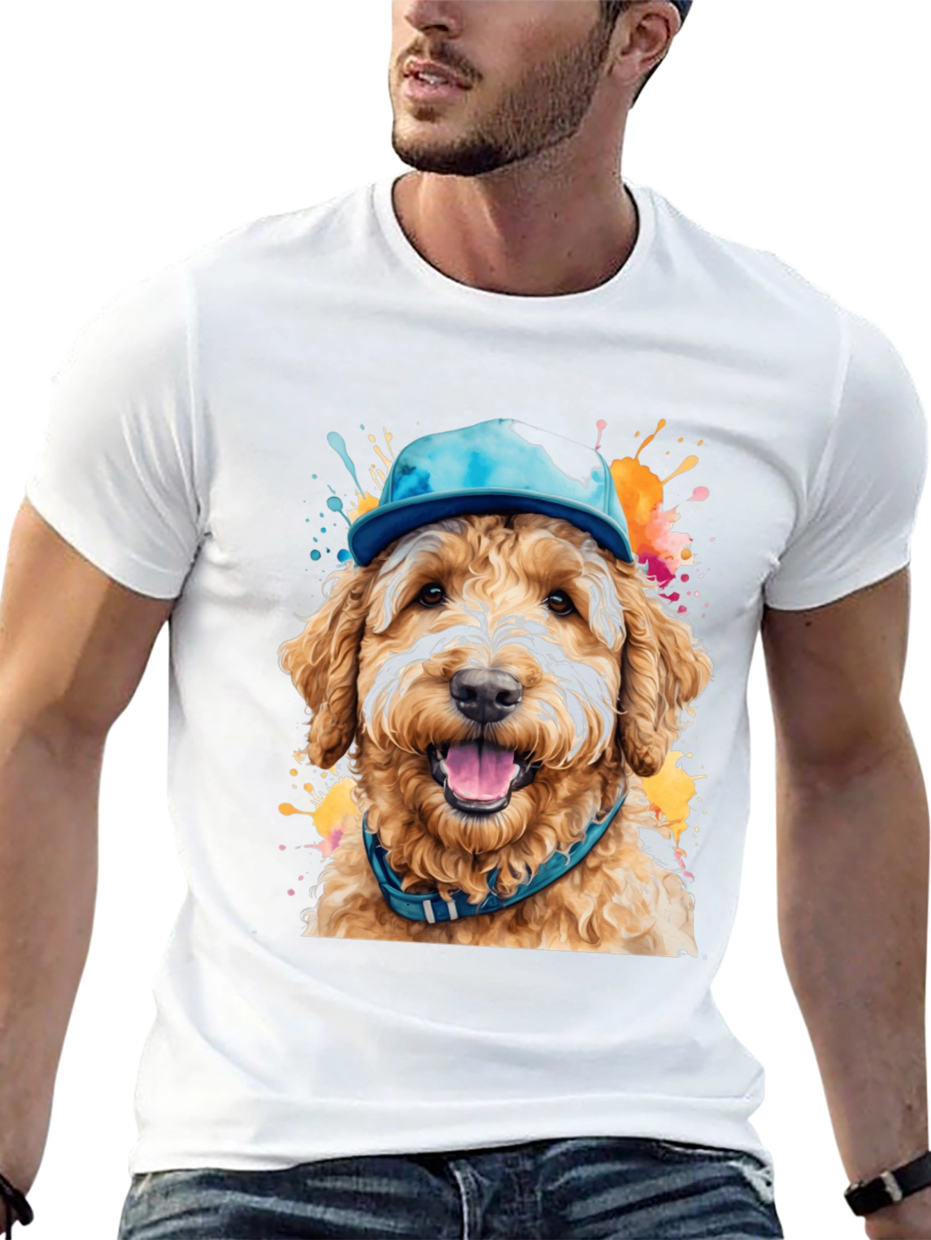Black Dog in Hat T-Shirt - Unique Artistic Design view 13