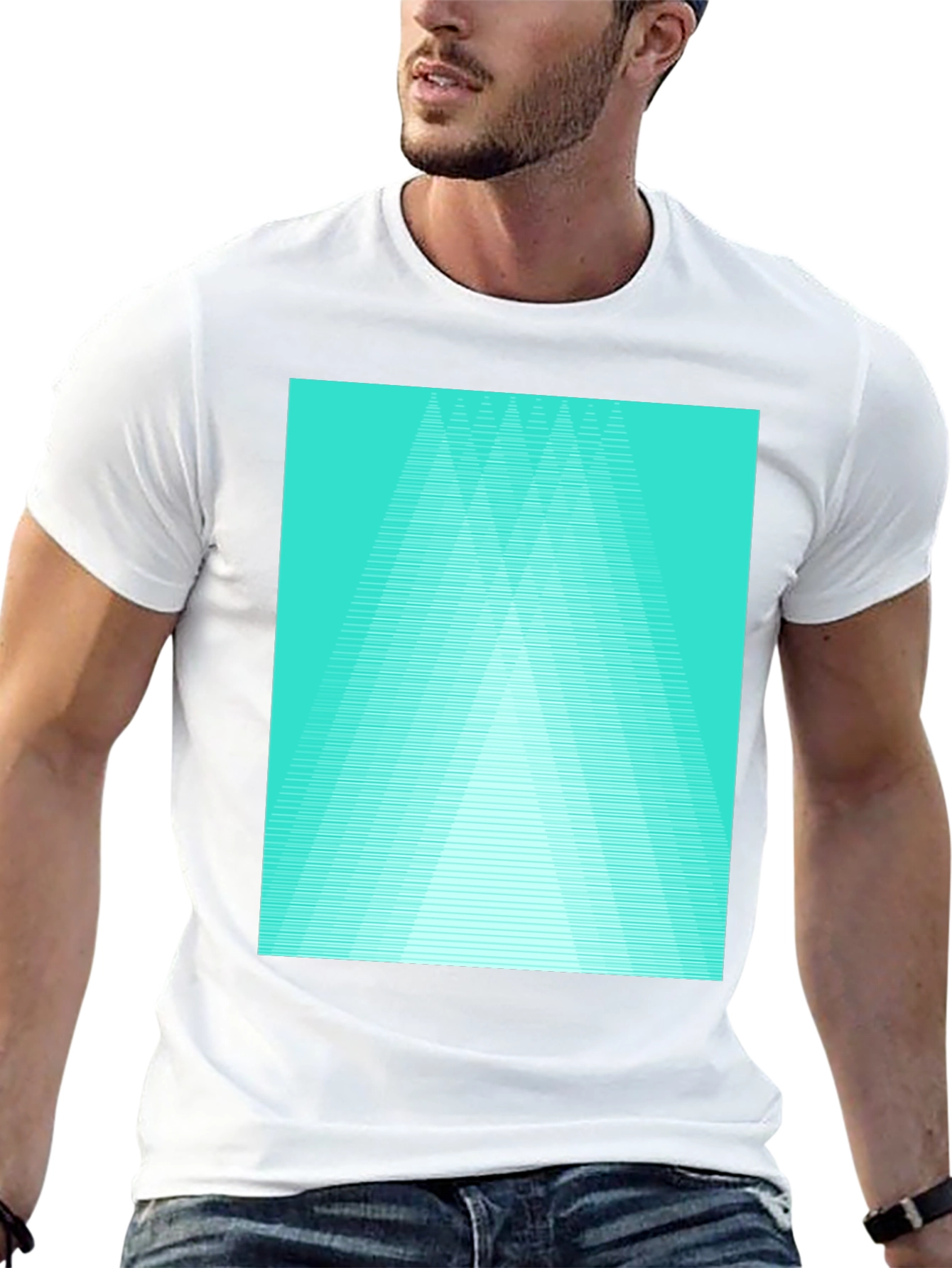 Black Retro Geometric Tee - Aqua Triangle Design view 13