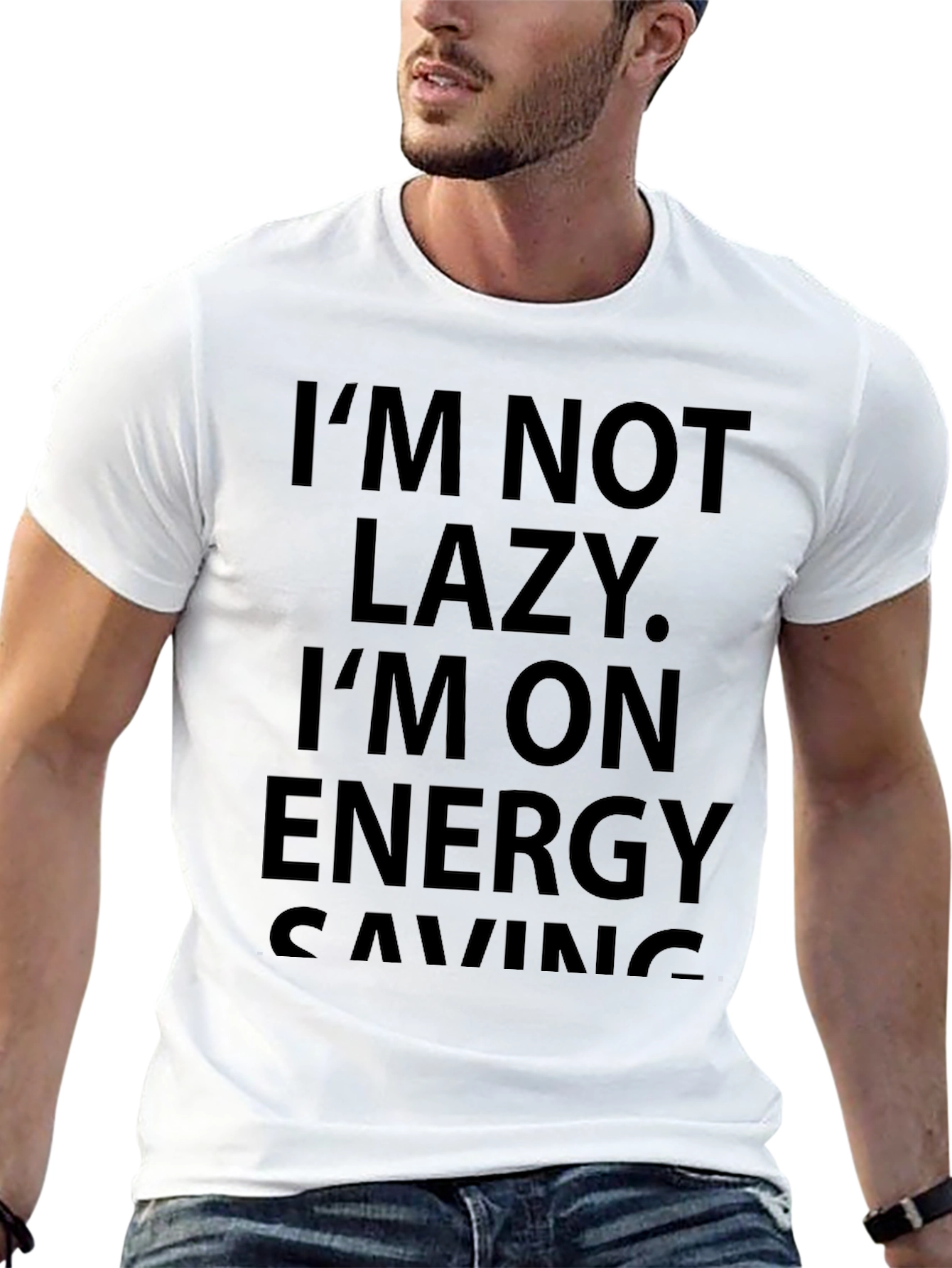 Black I'm Not Lazy Energy Saving Black T-Shirt view 13