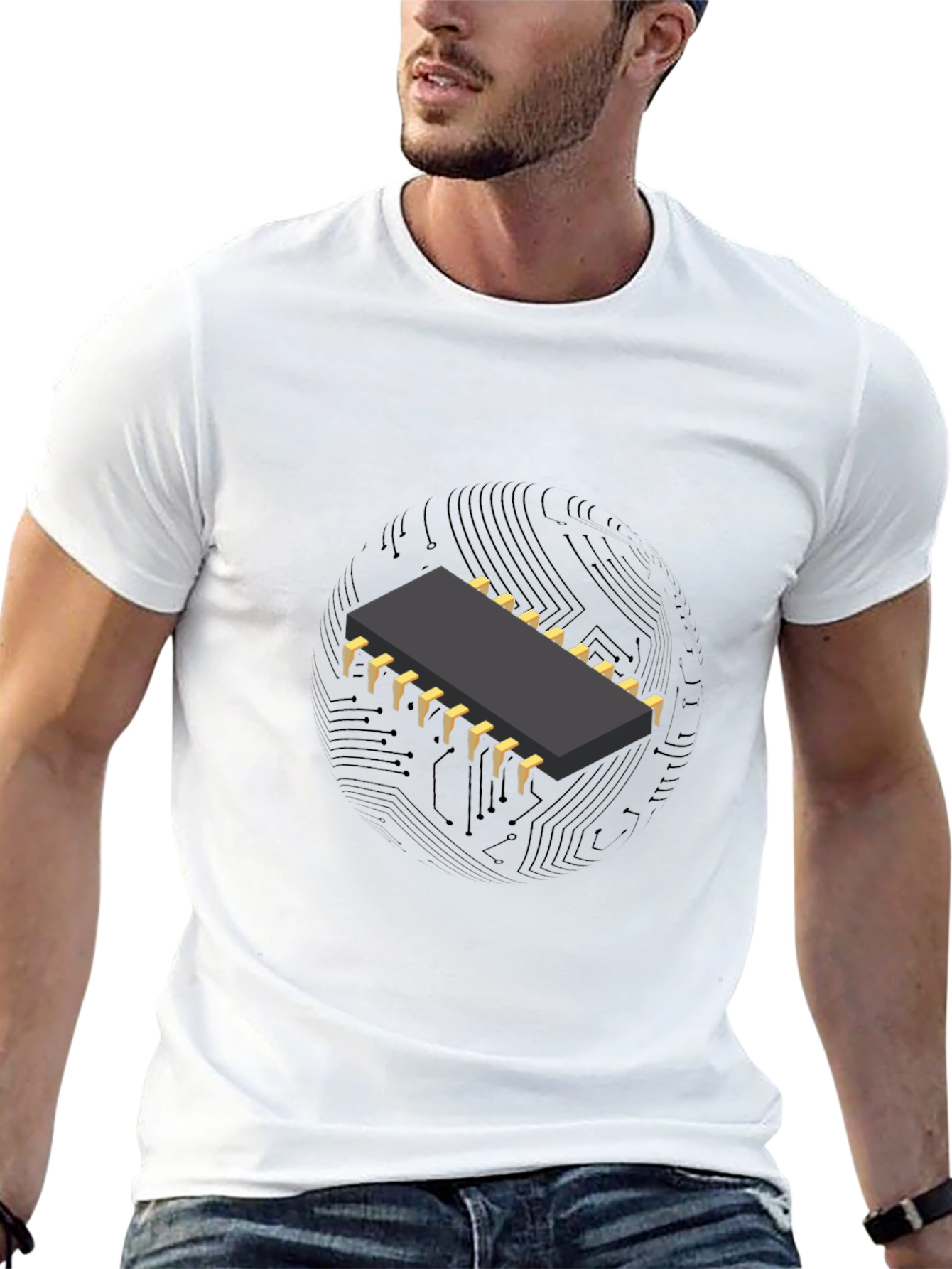 Black Circuit Chip Graphic T-Shirt - Cool Tech Tee view 13