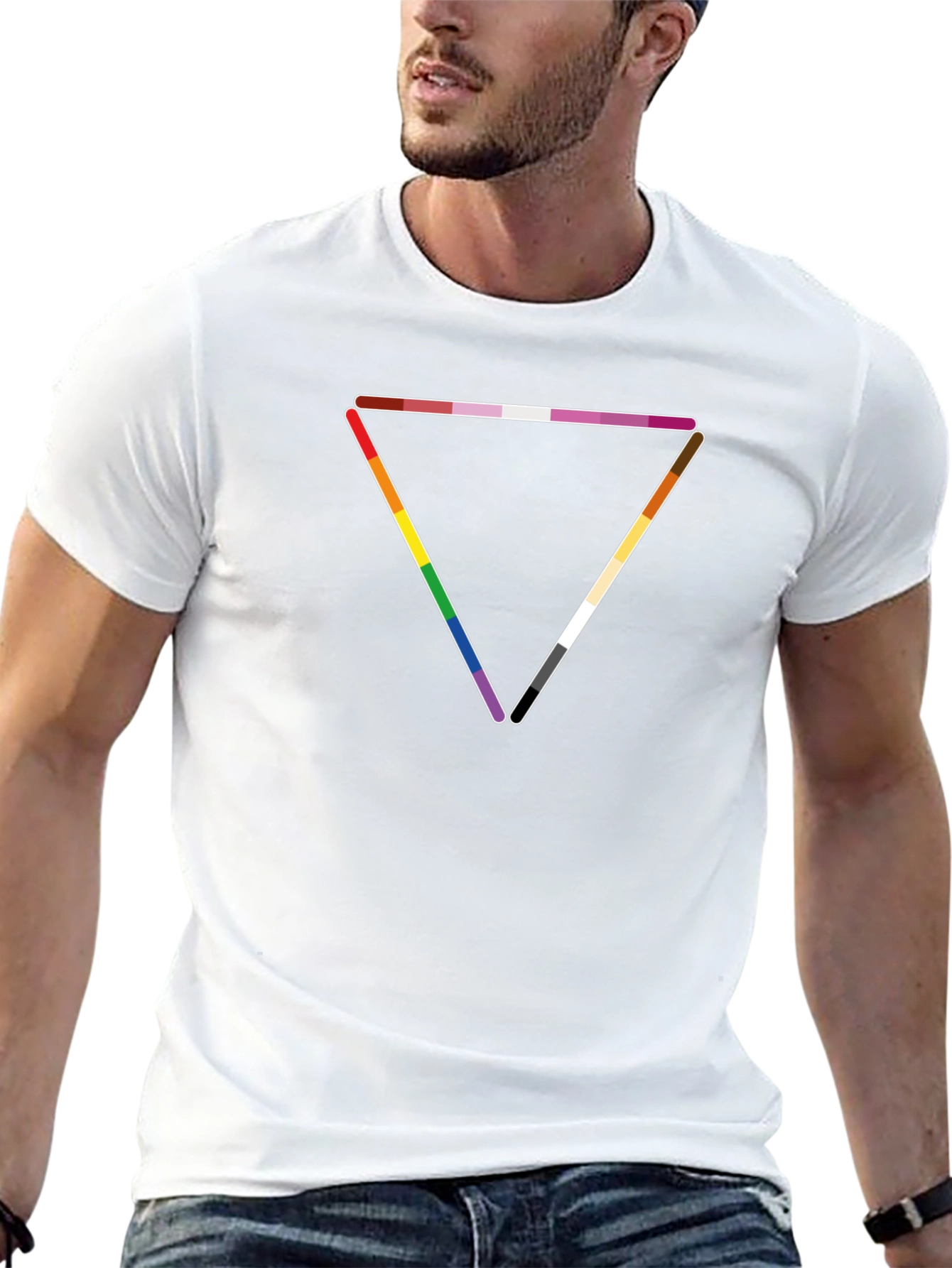 Black LGBTQ+ Pride Triangle Graphic T-Shirt view 13