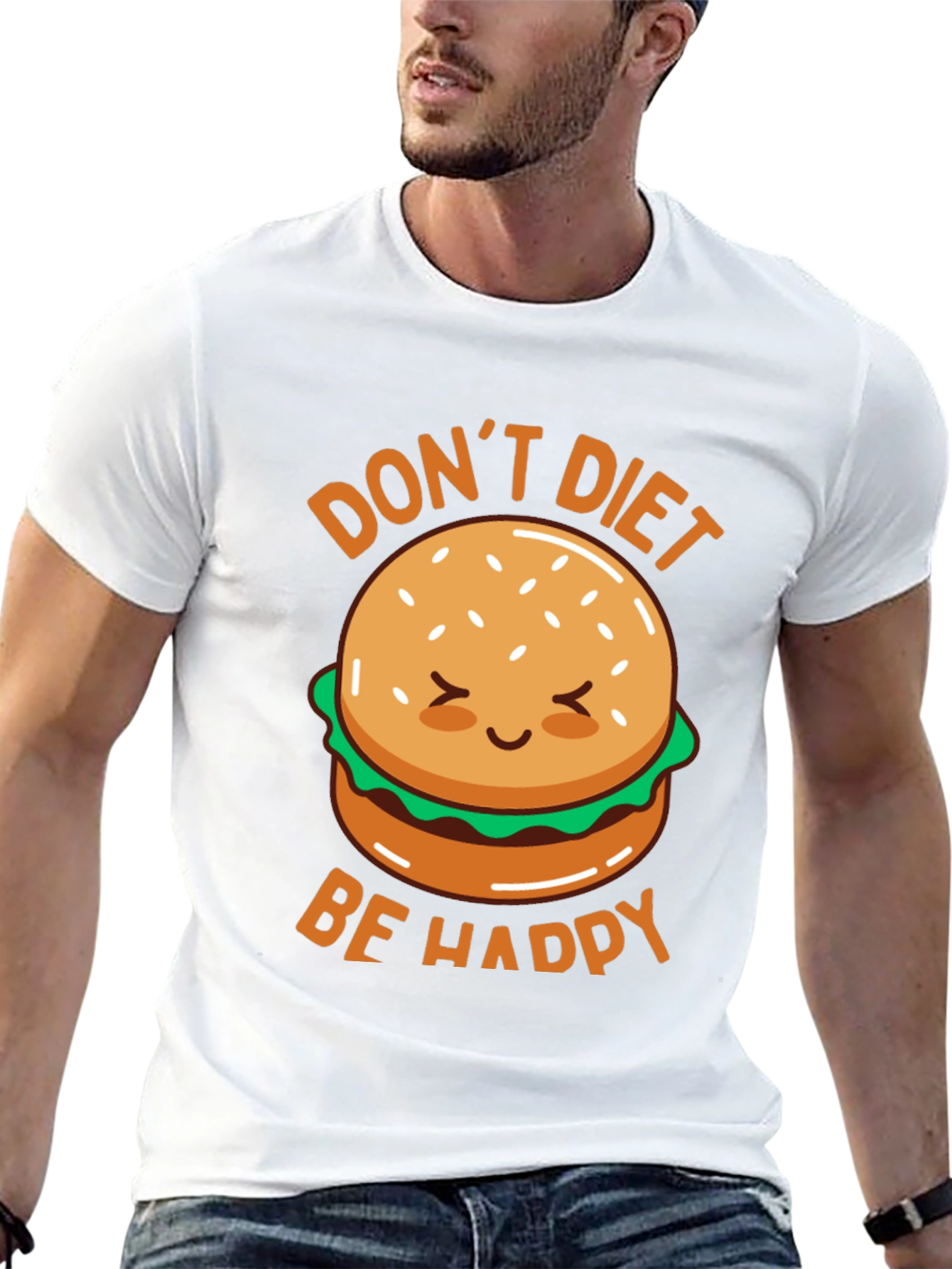 Black Don't Diet Be Happy T-Shirt - Cute Burger Graphic Tee view 13
