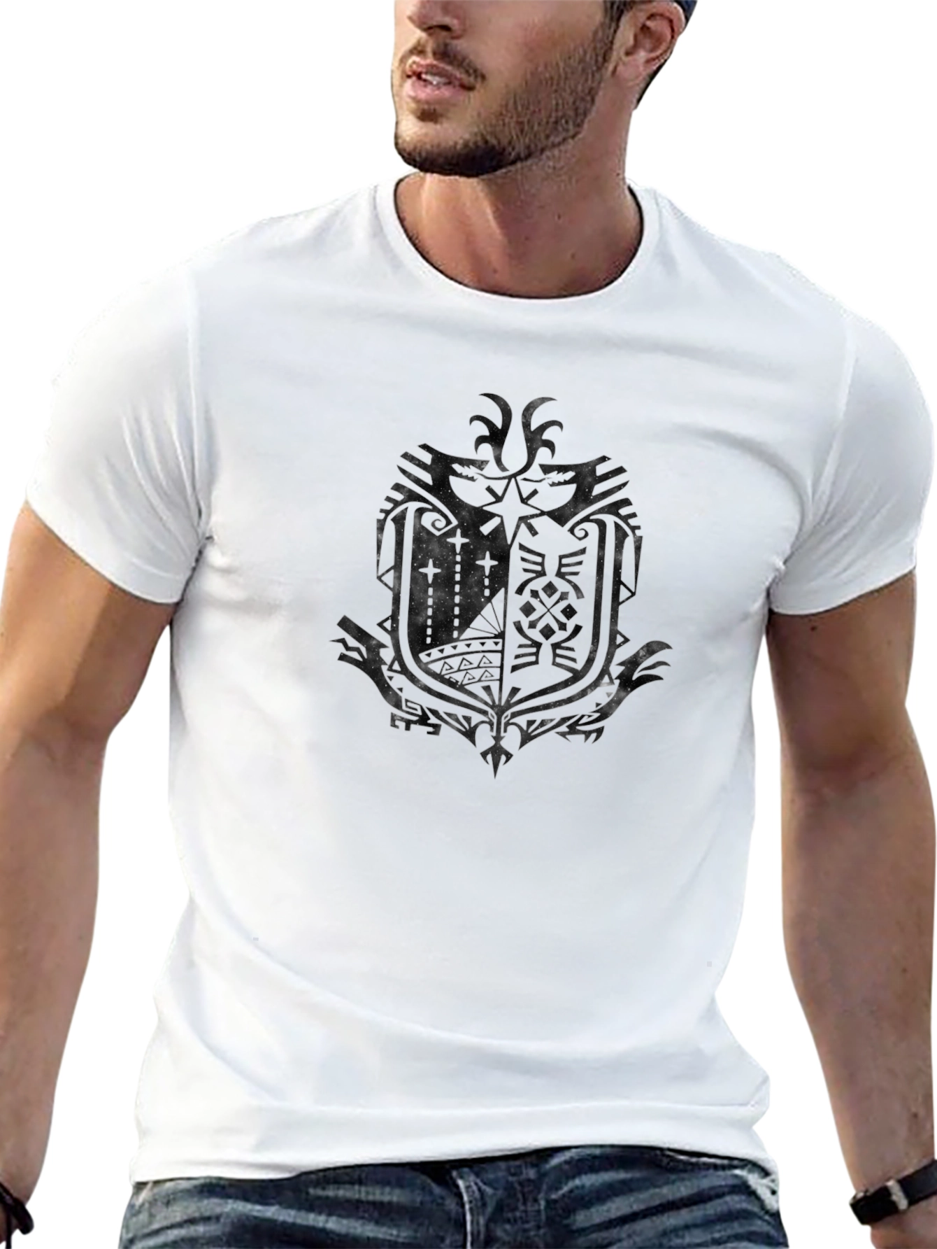 Black Men's Black Graphic Tee - Dark Crest Design view 13