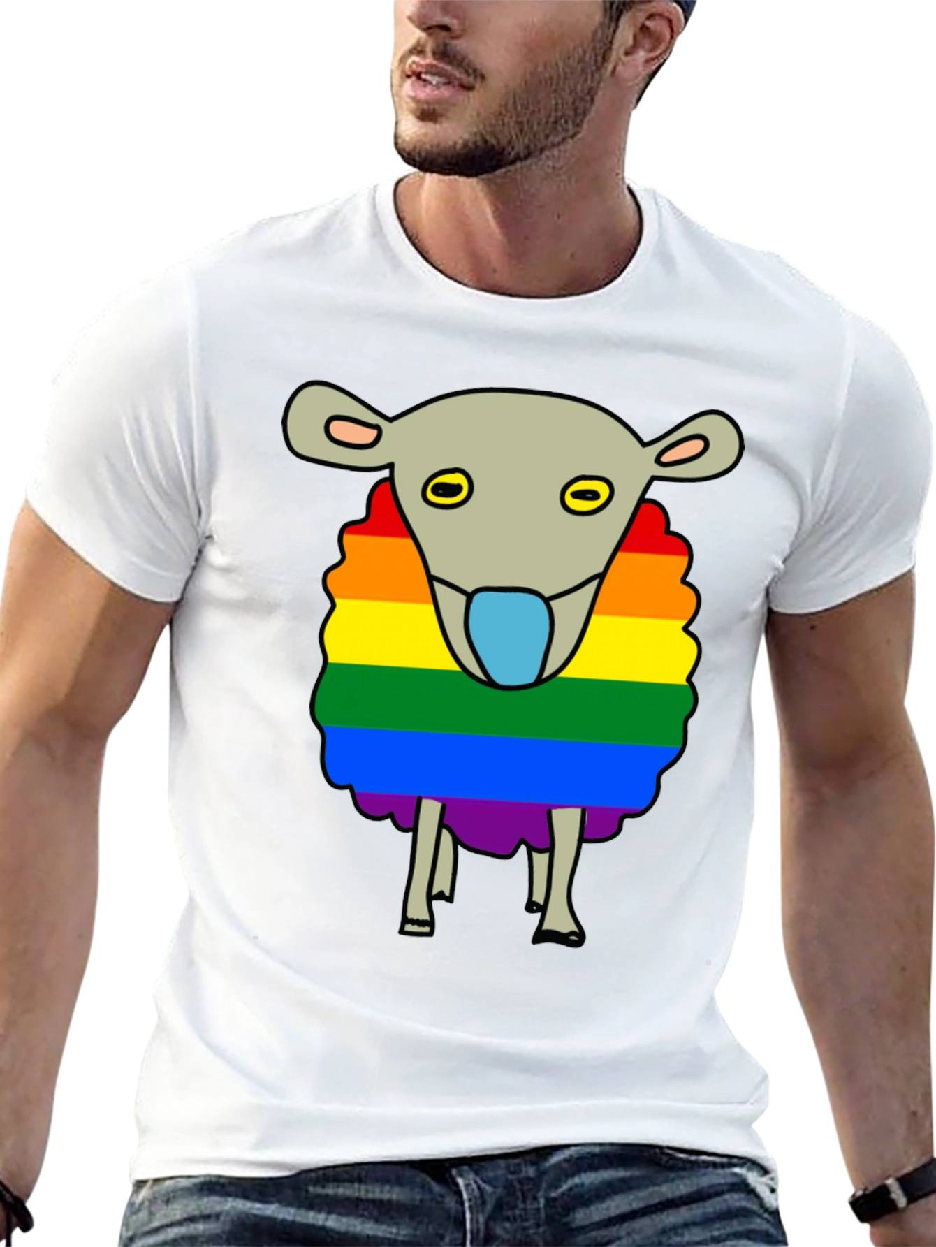 Black Rainbow Sheep Graphic Tee - Black Cotton Blend view 13