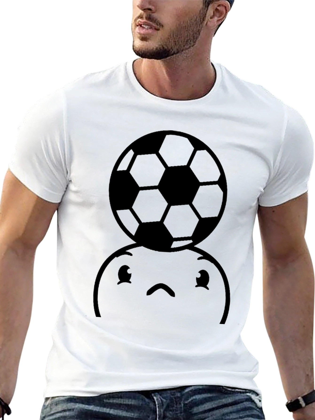 Black Soccer Ball Graphic T-Shirt - Funny Face Tee view 13