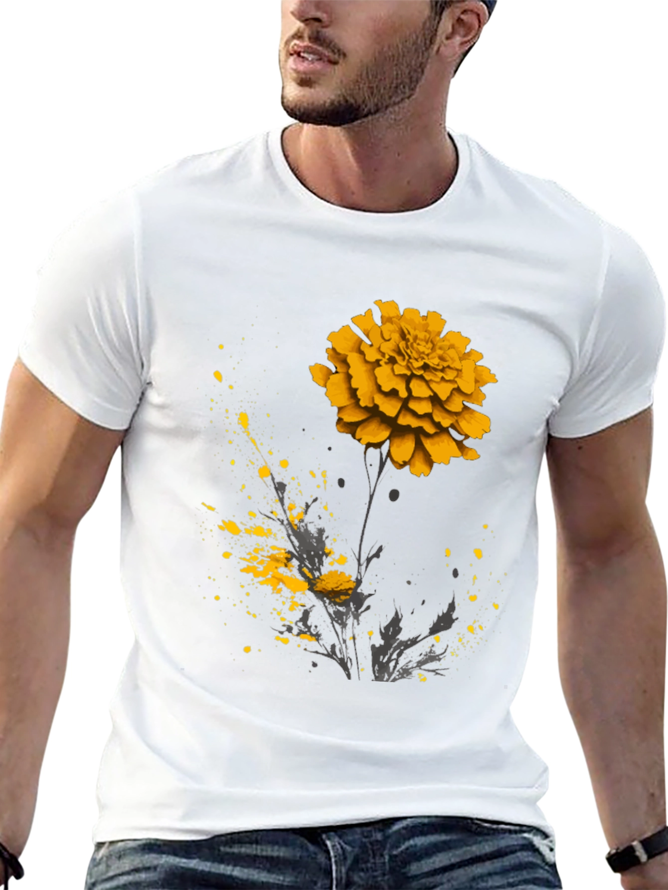 Black Floral Graphic Tee - Black T-Shirt with Flower Design view 13