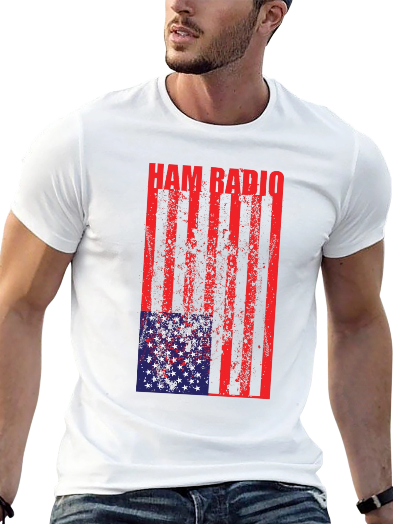 Black Ham Radio USA Flag T-Shirt view 13