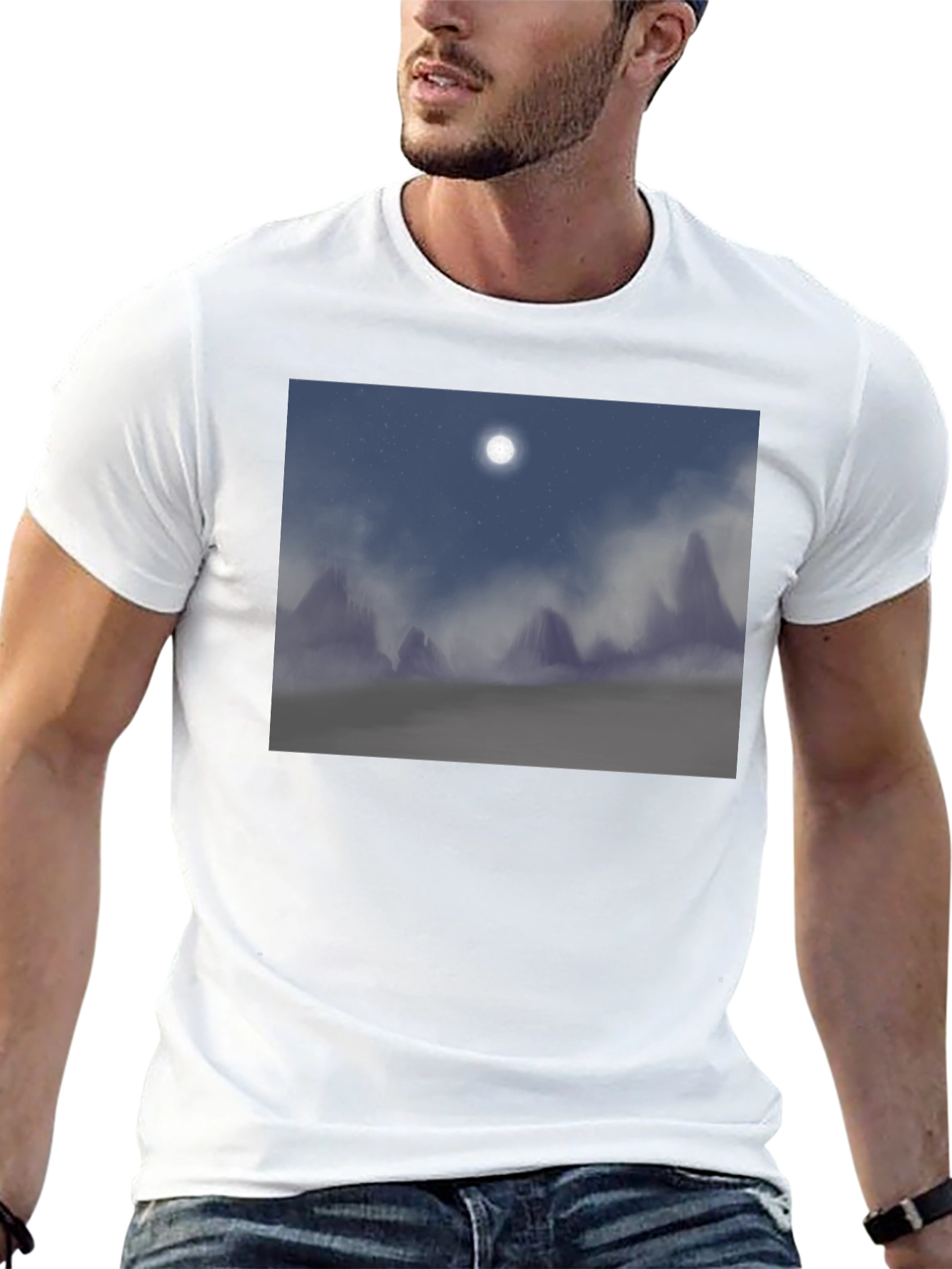 Black Moonlit Mountainscape T-Shirt - Black view 13