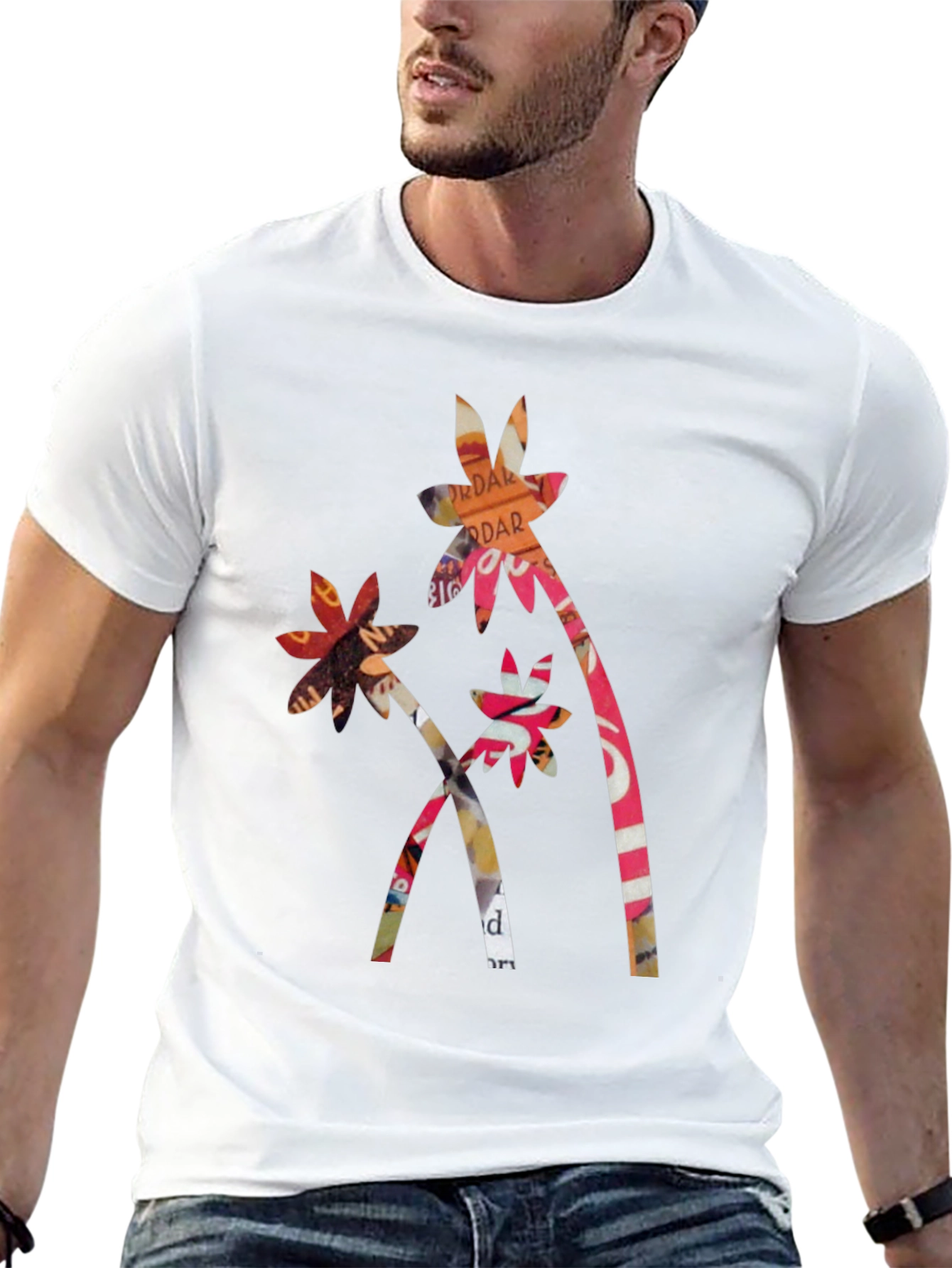 Black Abstract Floral Print Black T-Shirt view 13