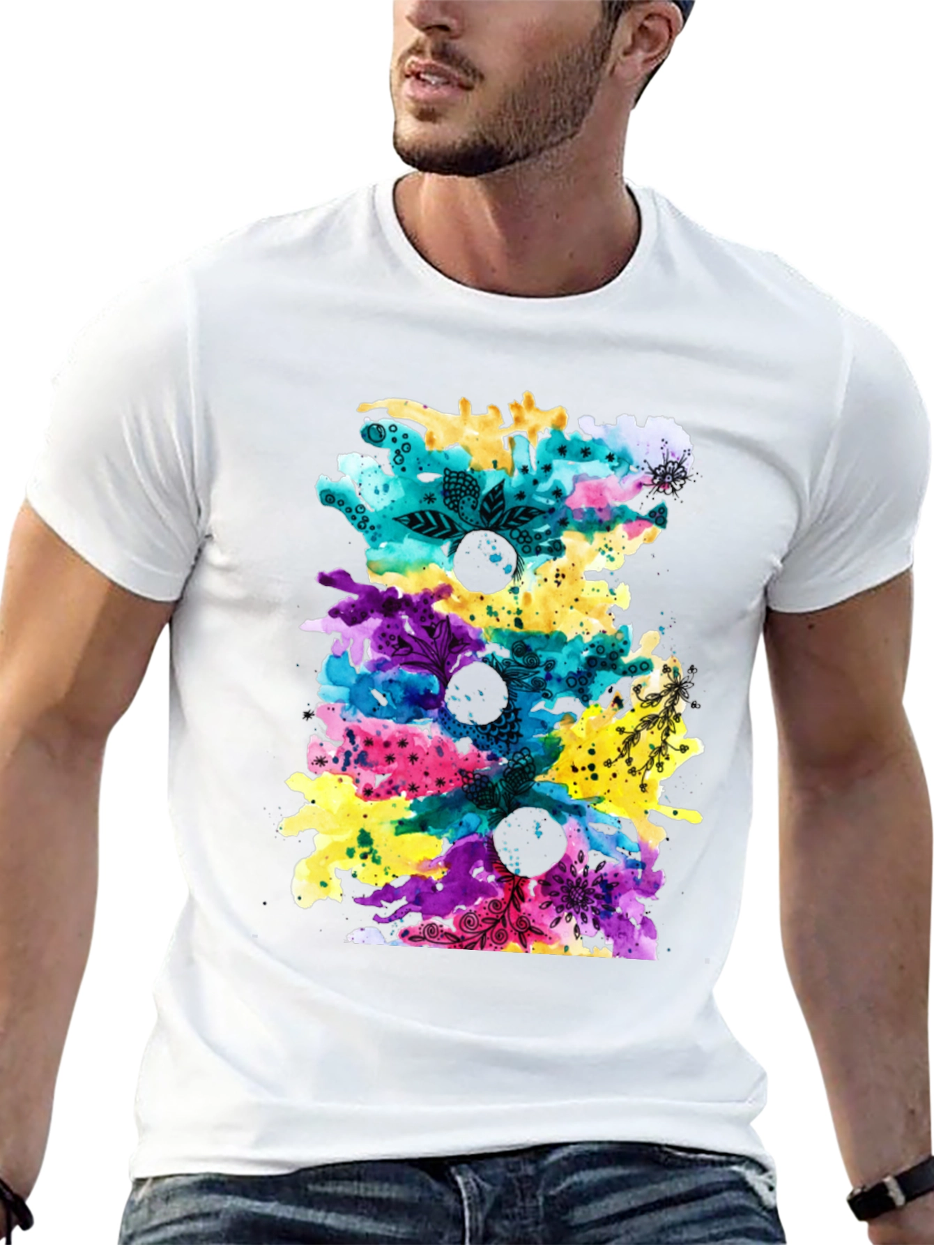 Black Abstract Watercolor Print Black T-Shirt view 13