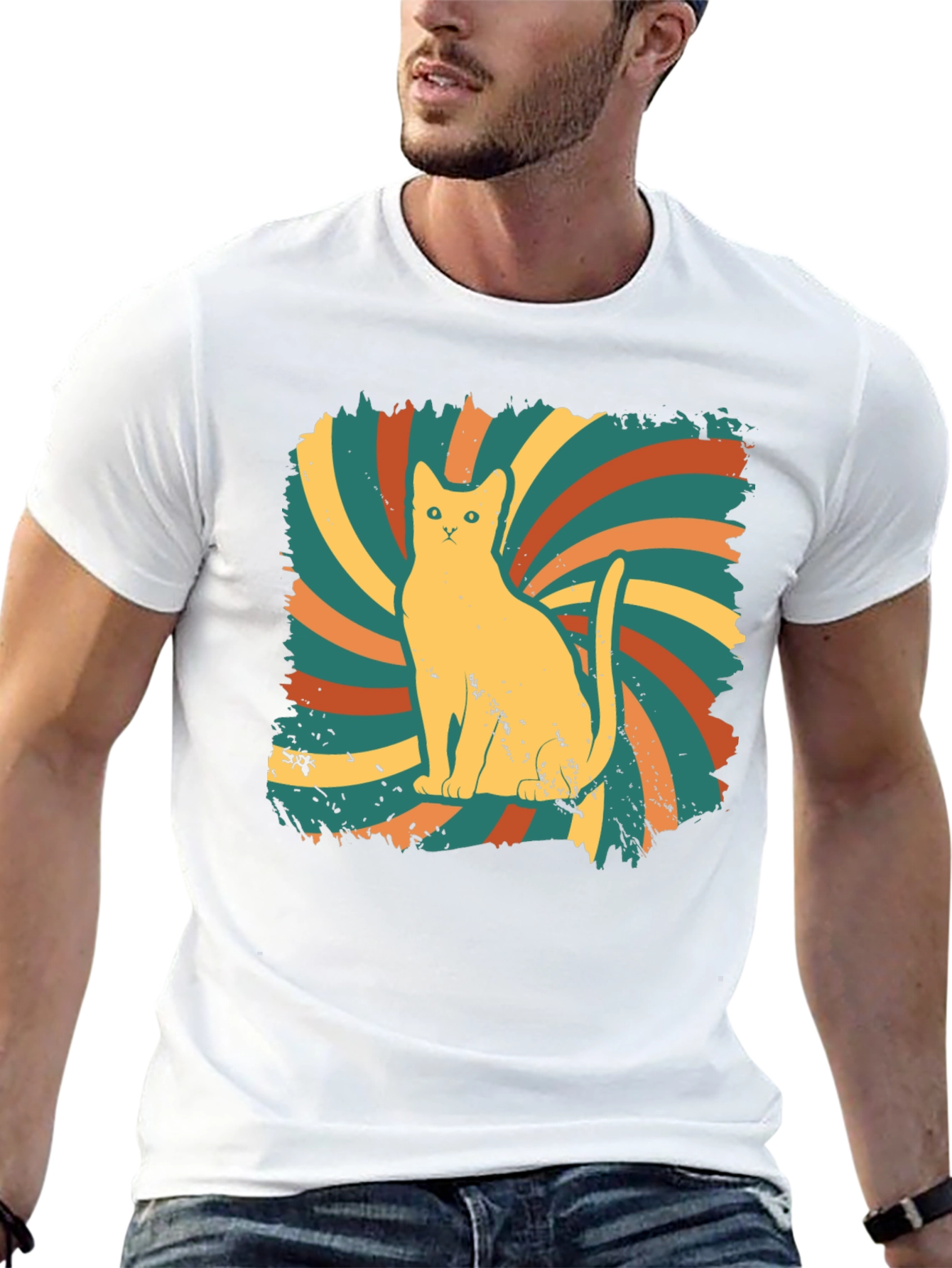 Black Retro Cat Graphic Tee - Vintage Style T-Shirt view 13