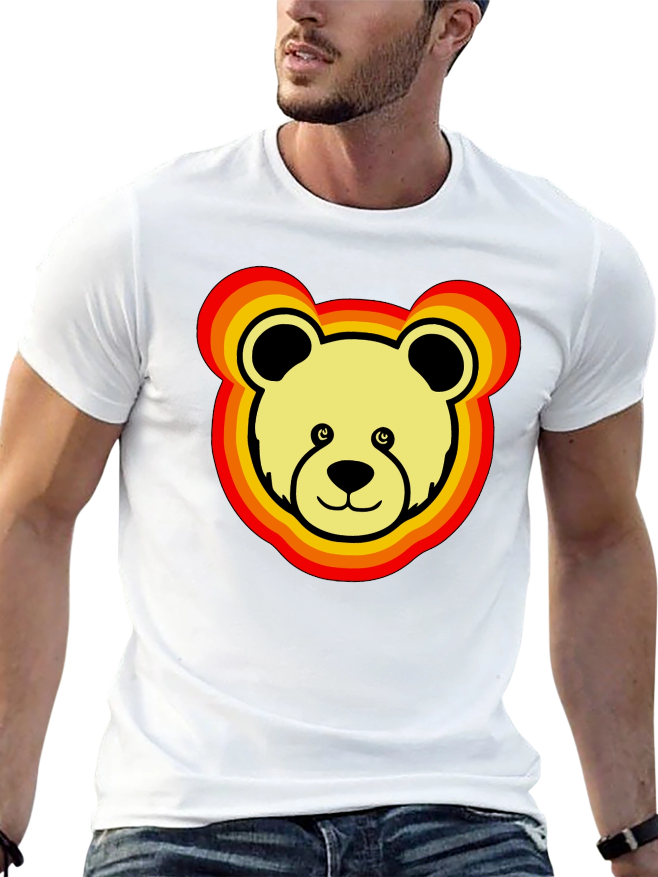 Black Retro Bear Graphic Tee - Black Cotton Blend view 13