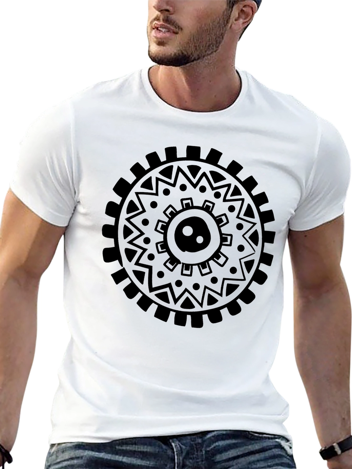 Black Black Graphic Tee - Circular Tribal Design view 13