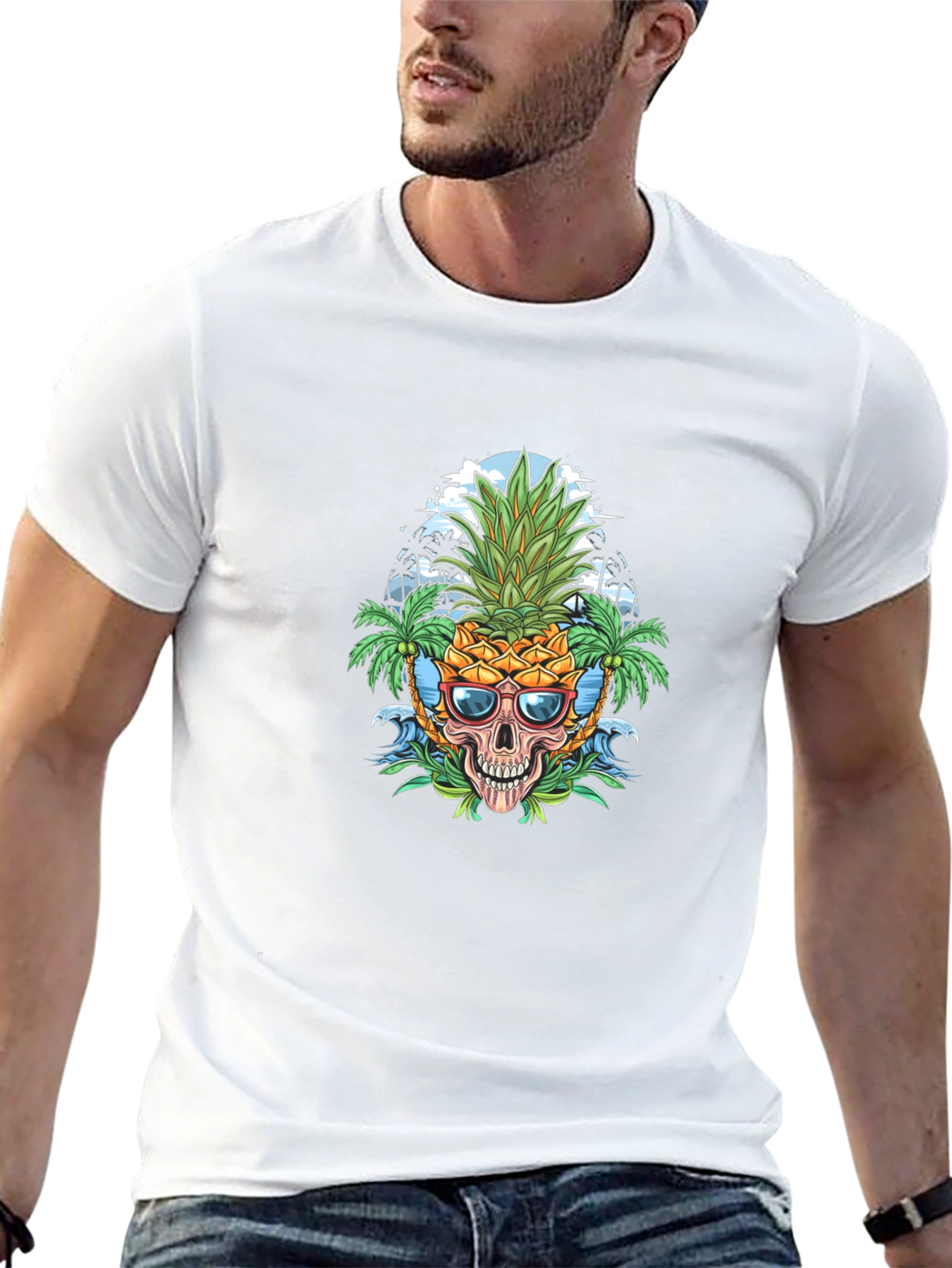 Black Pineapple Skull Graphic Tee - Tropical Vibes view 13