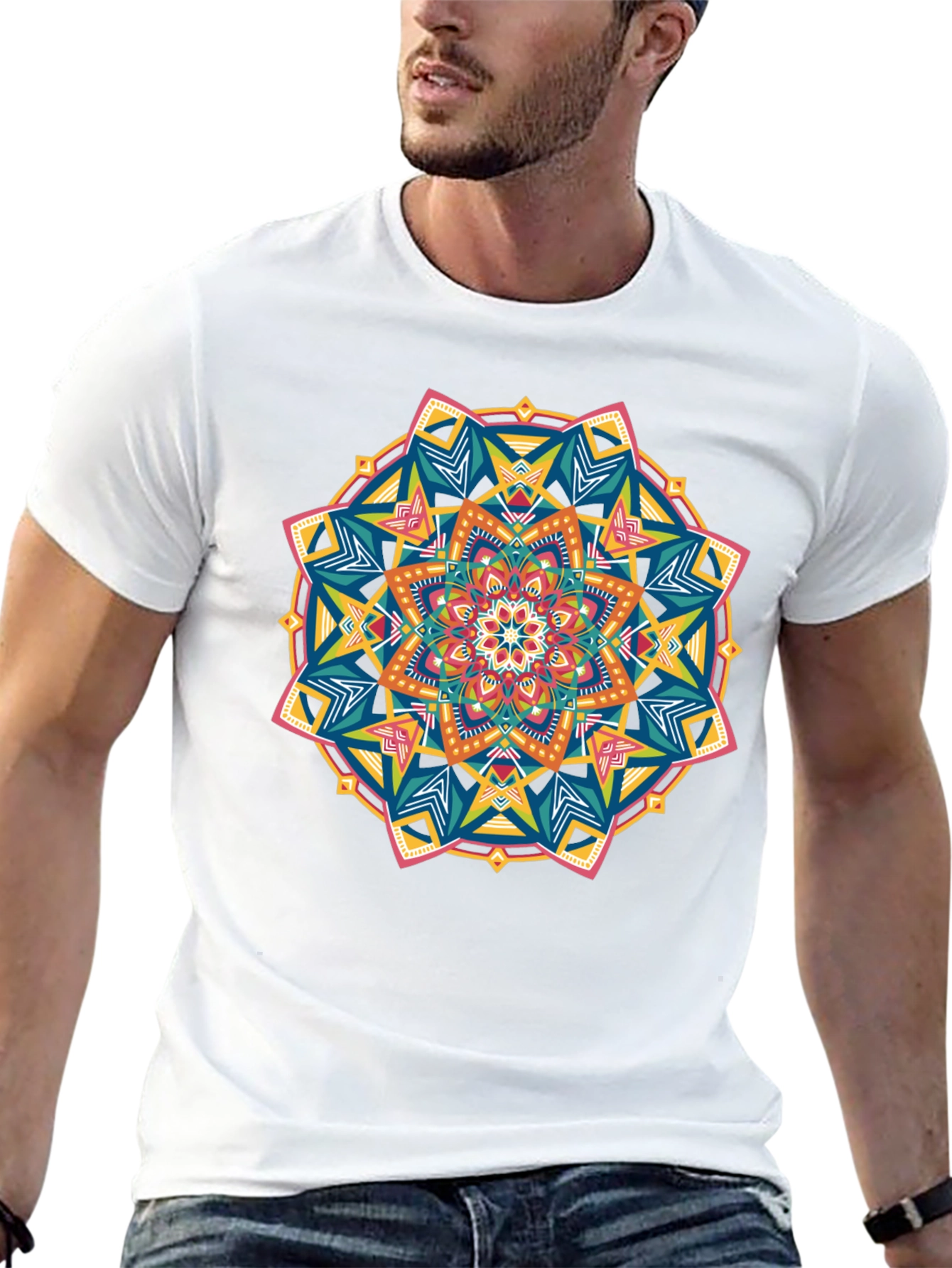 Black Vibrant Mandala Graphic Black T-Shirt view 13