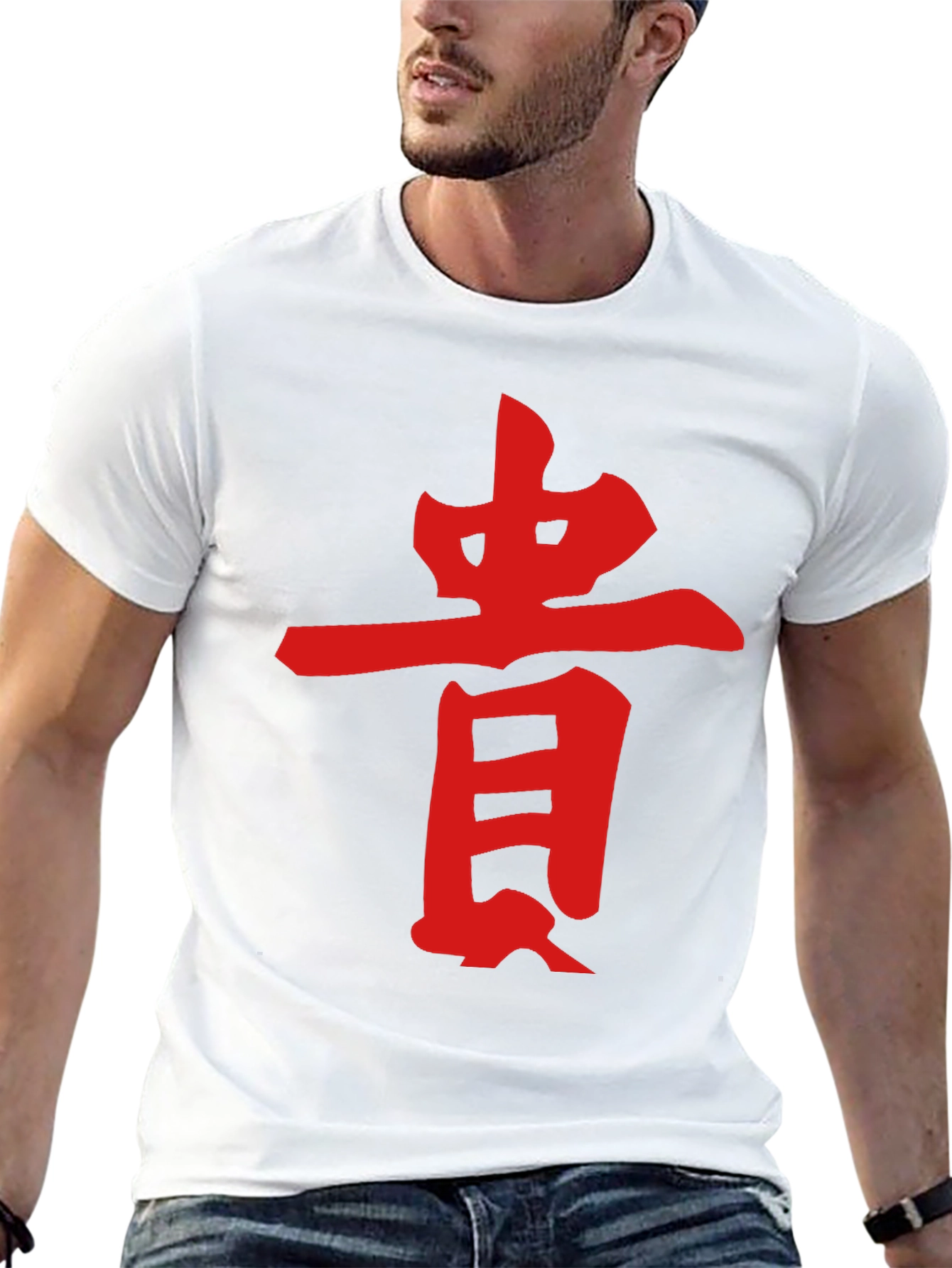 Black Black Tee with Red Asian Symbol Graphic Print view 13