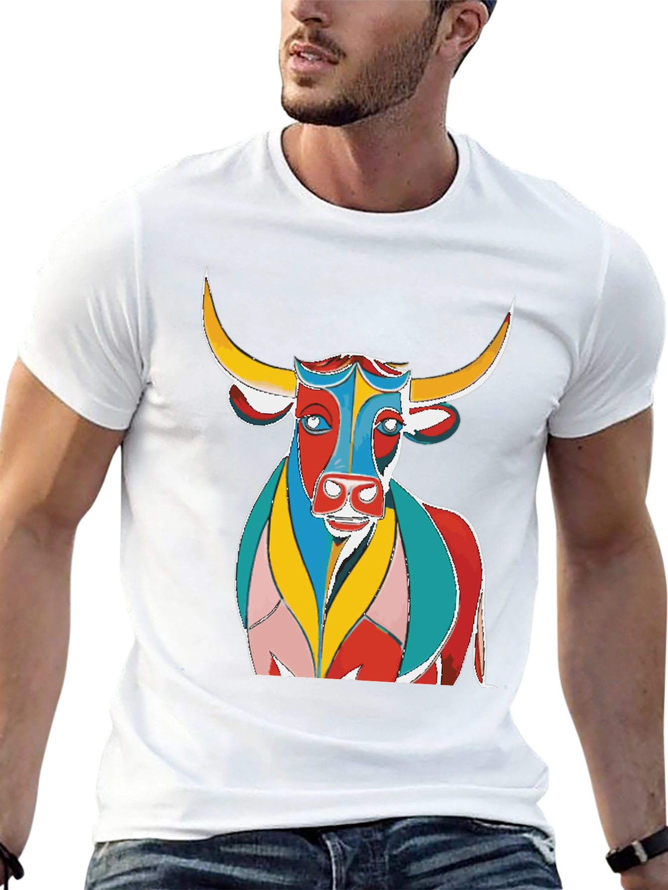 Black Colorful Bull Graphic Print Black T-Shirt view 13