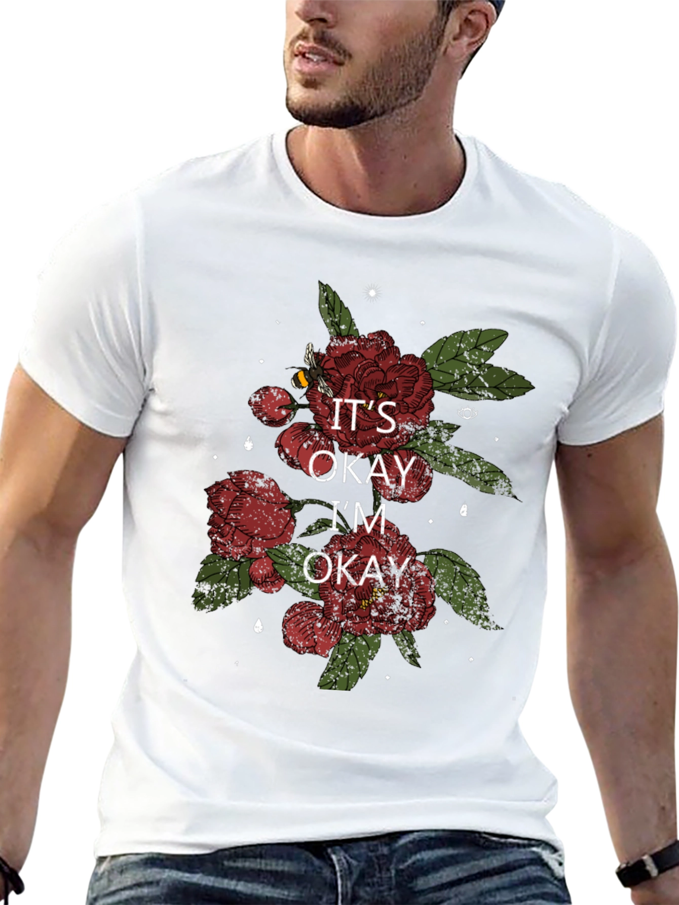 Black It's Okay I'm Okay Floral T-Shirt view 13