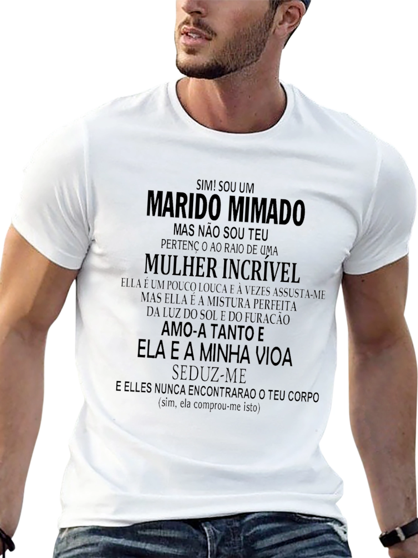 Black Funny Brazilian T-Shirt - "Spoiled Husband" Design view 13
