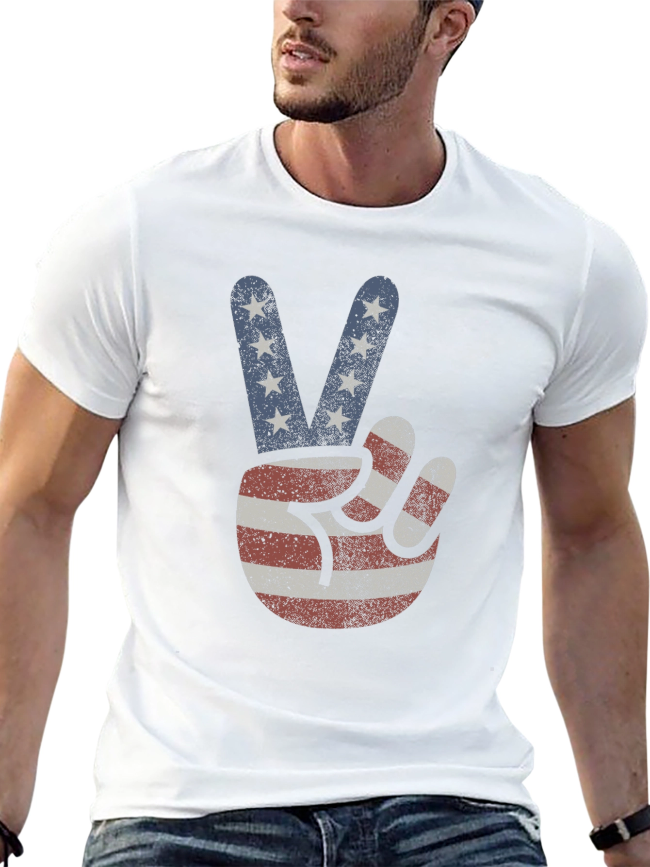 Black American Flag Peace Sign T-Shirt view 13