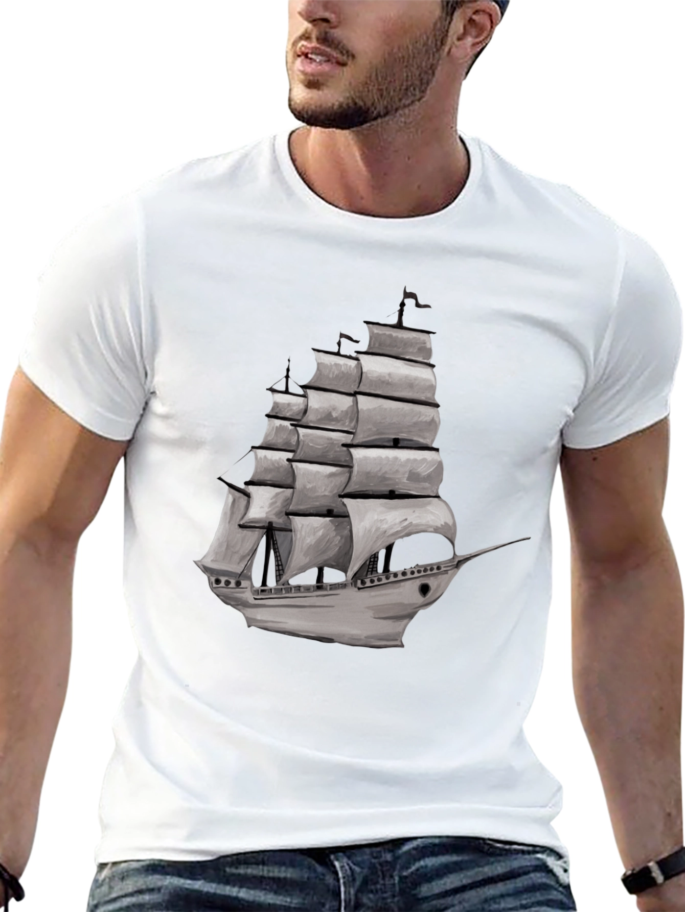Black Nautical Sailboat Graphic Tee - Black Cotton Blend view 13