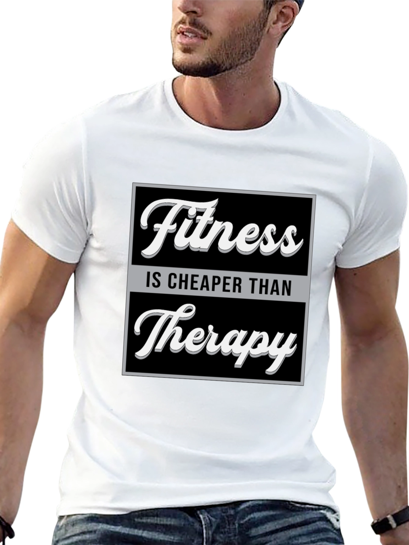 Black Fitness is Cheaper Than Therapy Graphic T-Shirt view 13