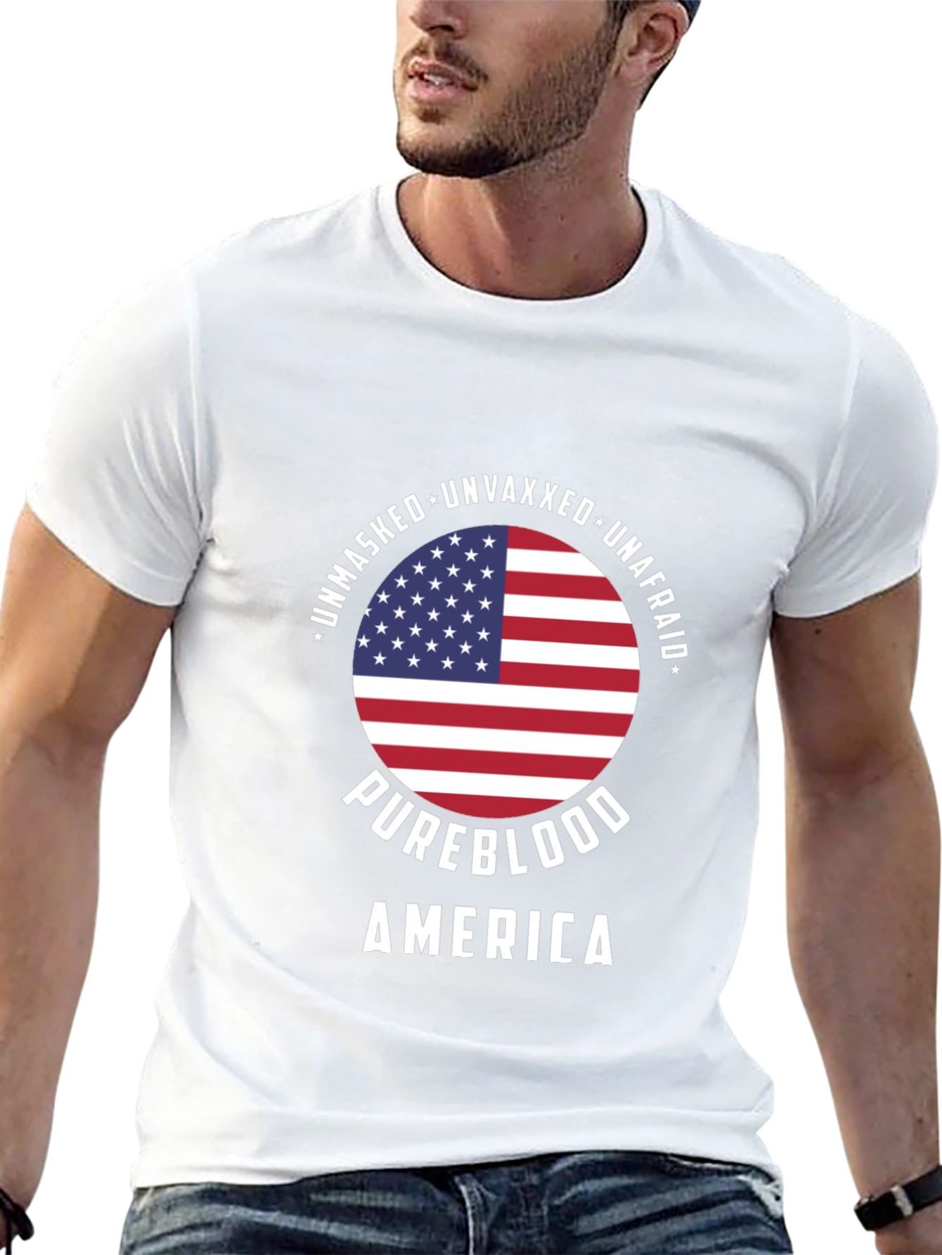 Black Unmasked Unvaxxed Pureblood America T-Shirt view 13